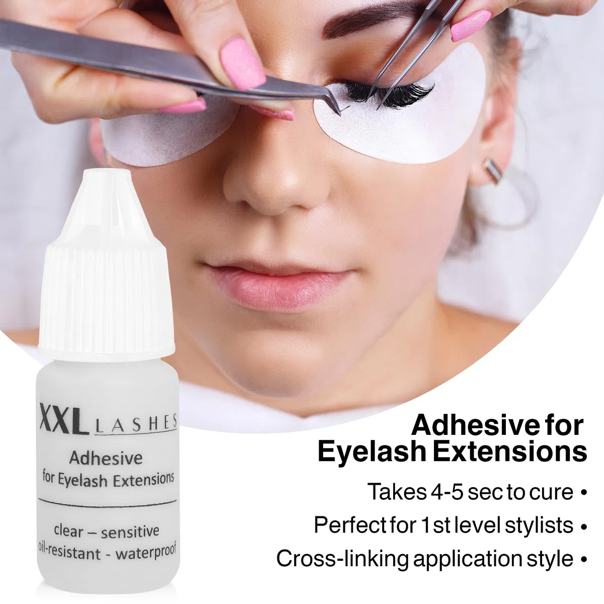 Colla per Extension di Ciglia anallergica, sensibile, resistente agli olii e all'acqua, vegano, inodore, XXL Lashes Adhesive for eyelash extensions, impermeabile, sicurezza certificata, chiaro
