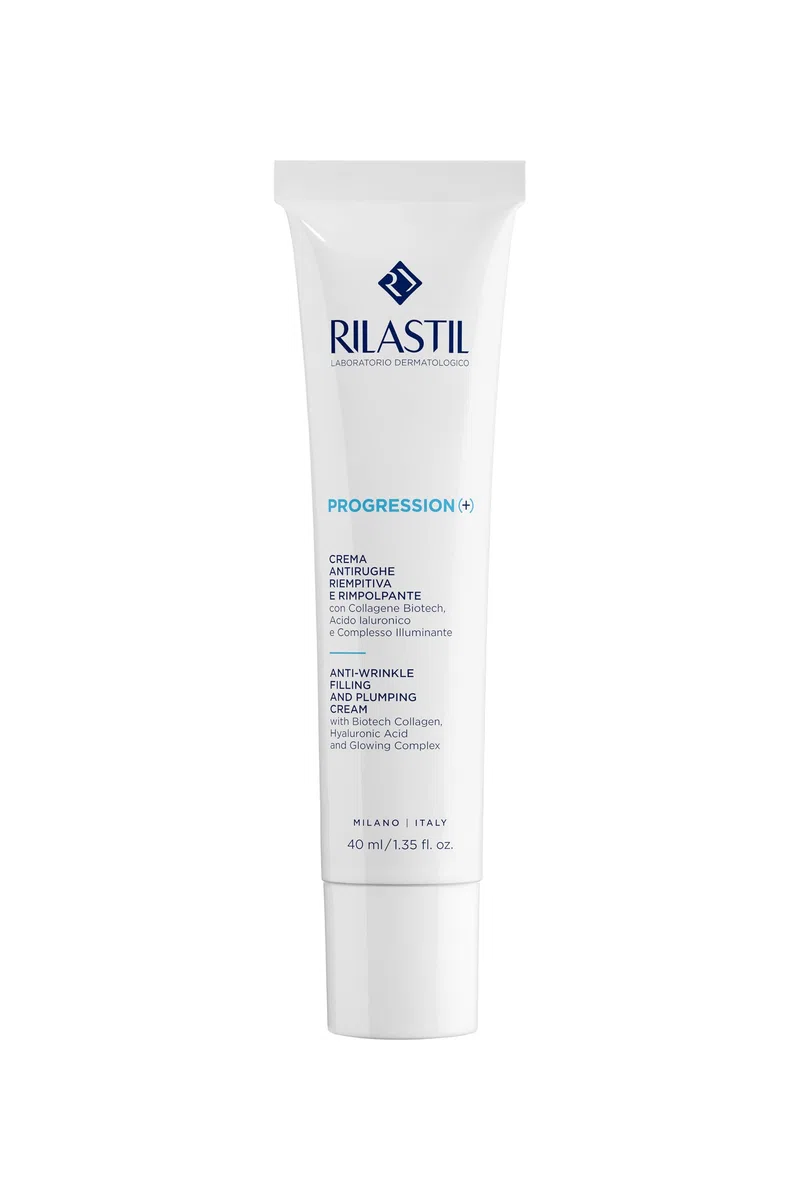 Rilastil Progression(+) Crema Antirughe Riempitiva e Rimpolpante, Trattamento Rughe Marcate, Antiaging, Rimpolpante per Pelli Mature con Collagen, Acido Ialuronico, Confezione da 40 ml