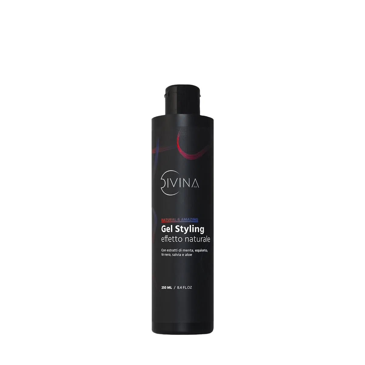Gel Styling effetto naturale per capelli ricci con estratti di menta, equiseto, tè nero, salvia e aloe Natural&Amazing di DIVINA BLK (250ml)