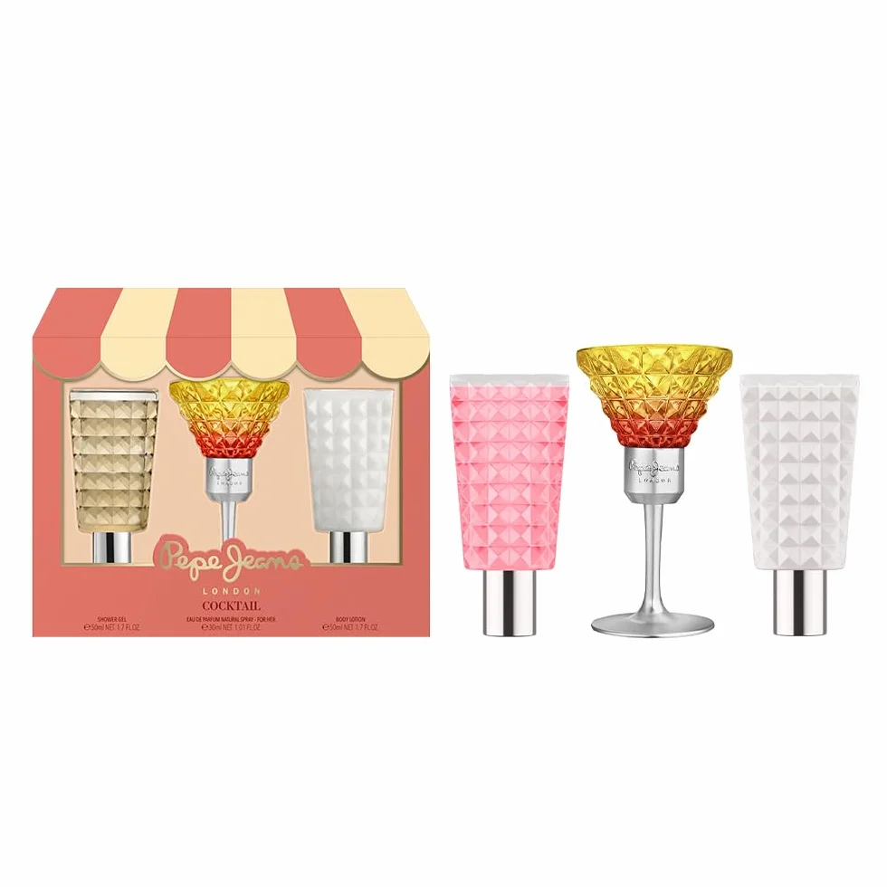 Pepe Jeans Cocktail Edition For Her Confezione Profumi Donna di Marca Pack 3 Pezzi Eau de Toilette da Donna 30ml, Body Lotion 50ml, Gel Doccia 50ml Set Fragranza Floreale, Fruttato e Tropicali Profumo