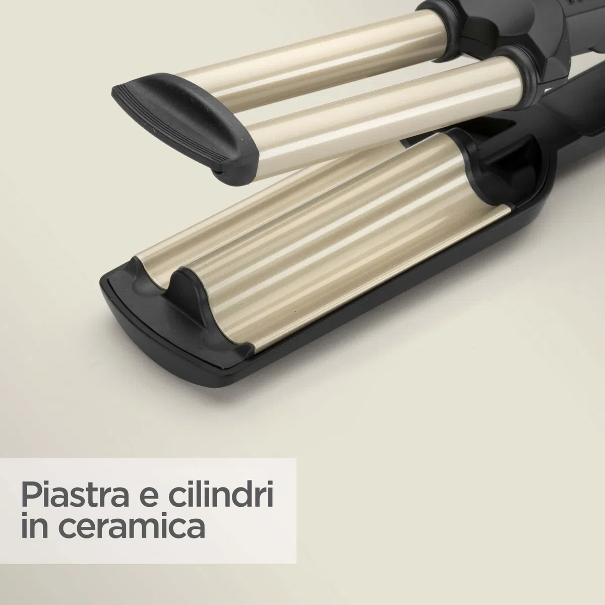 BaByliss Triferro Easy Waves, Beach Waves, Ceramic Titanium, 3 Temperature, Punta termo-resistente, Oro e Nero, C260E