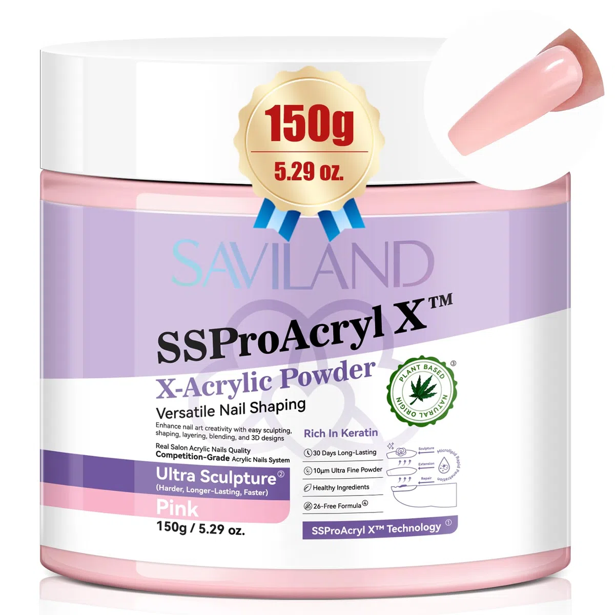 SSProAcryl Rosa Polvere Acrilica Super-Dura: 150g Polvere Acrilica alla Cheratina Levigante Polvere Acrilica per Unghie Senza Bolle Polvere Professionale per Estensione Unghie e Incisione 3D