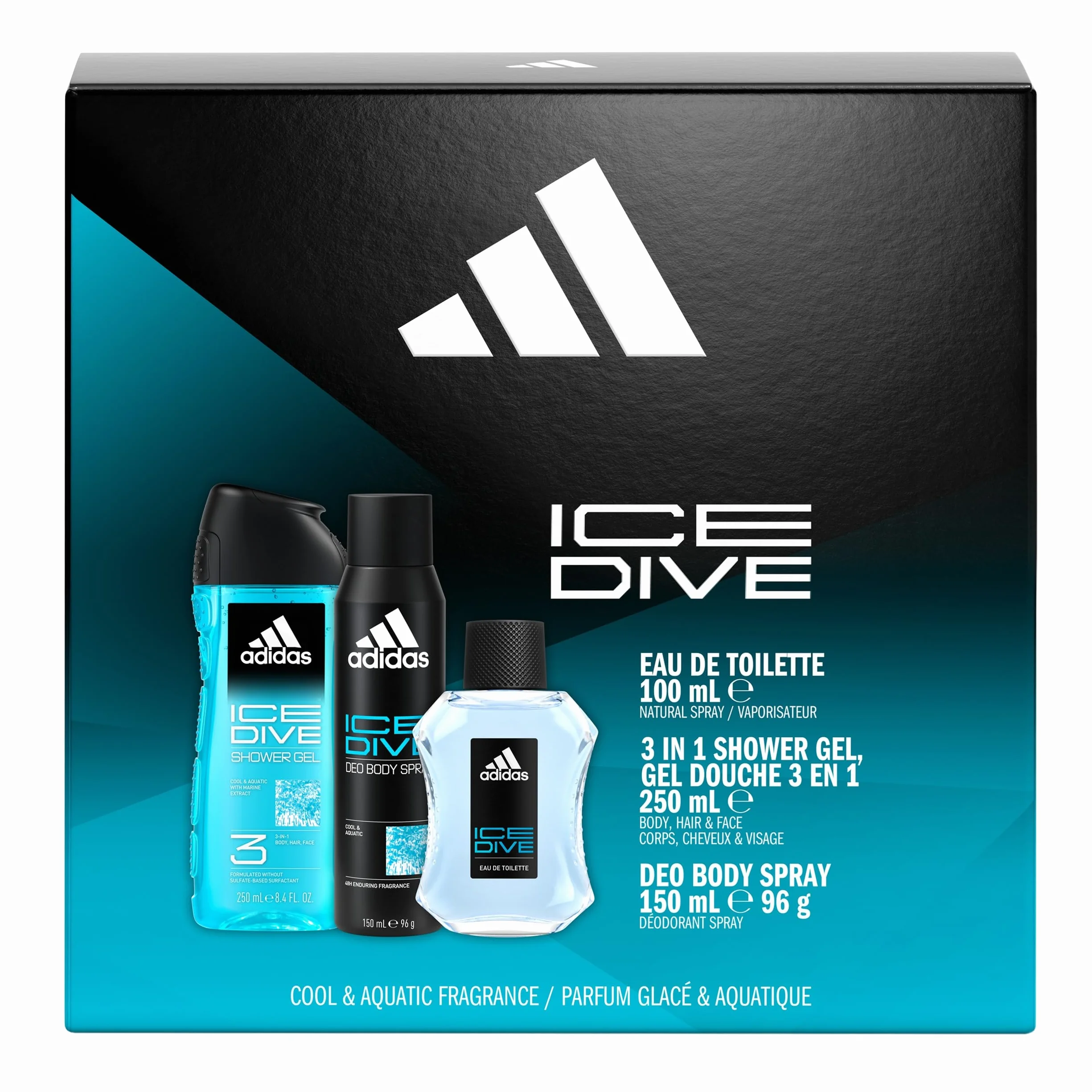adidas Ice Dive Giftset including an Eau de Toilette, Deo Body Spray and Shower Gel