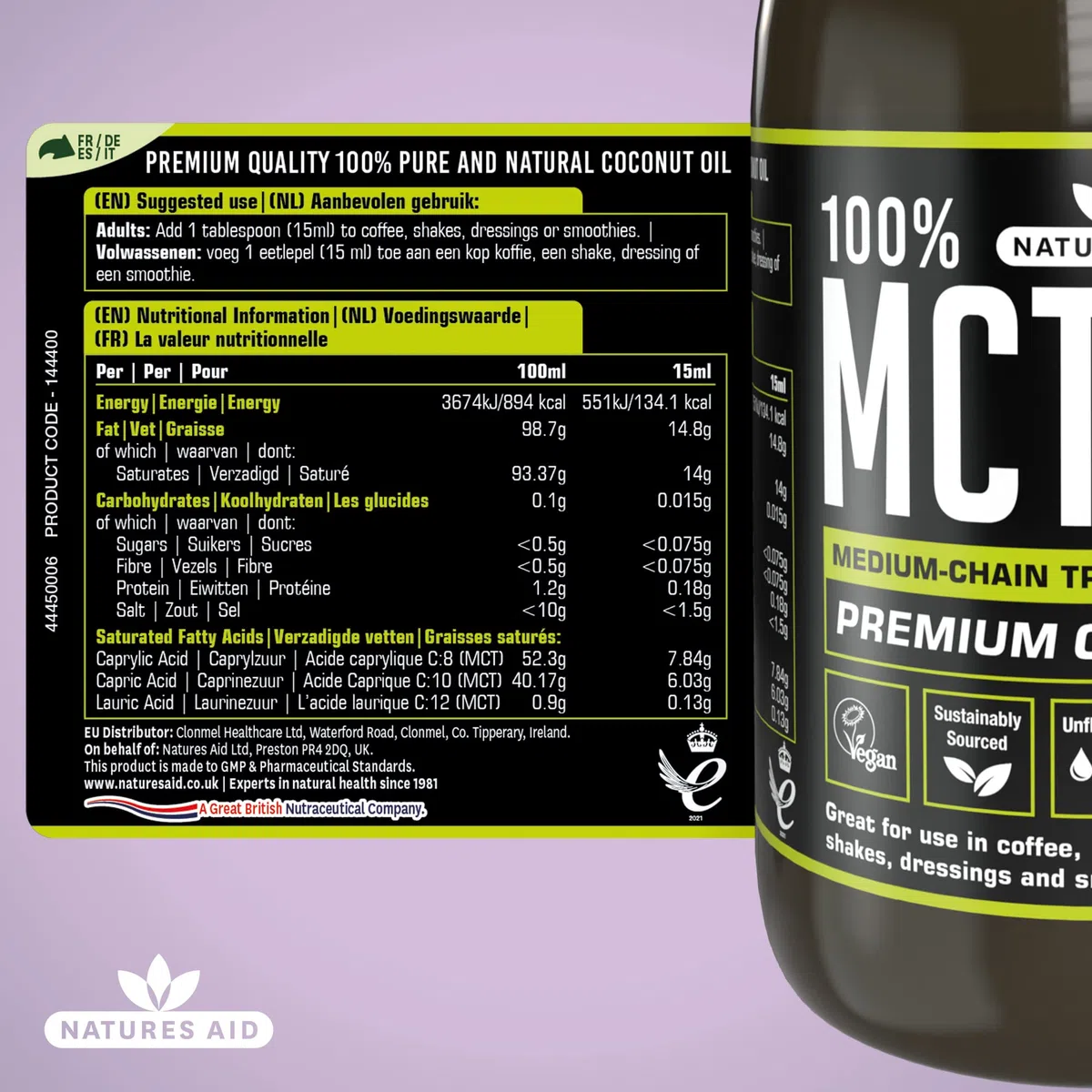 Natures Aid 100 Percento MCT Coconut Olio 500 ml