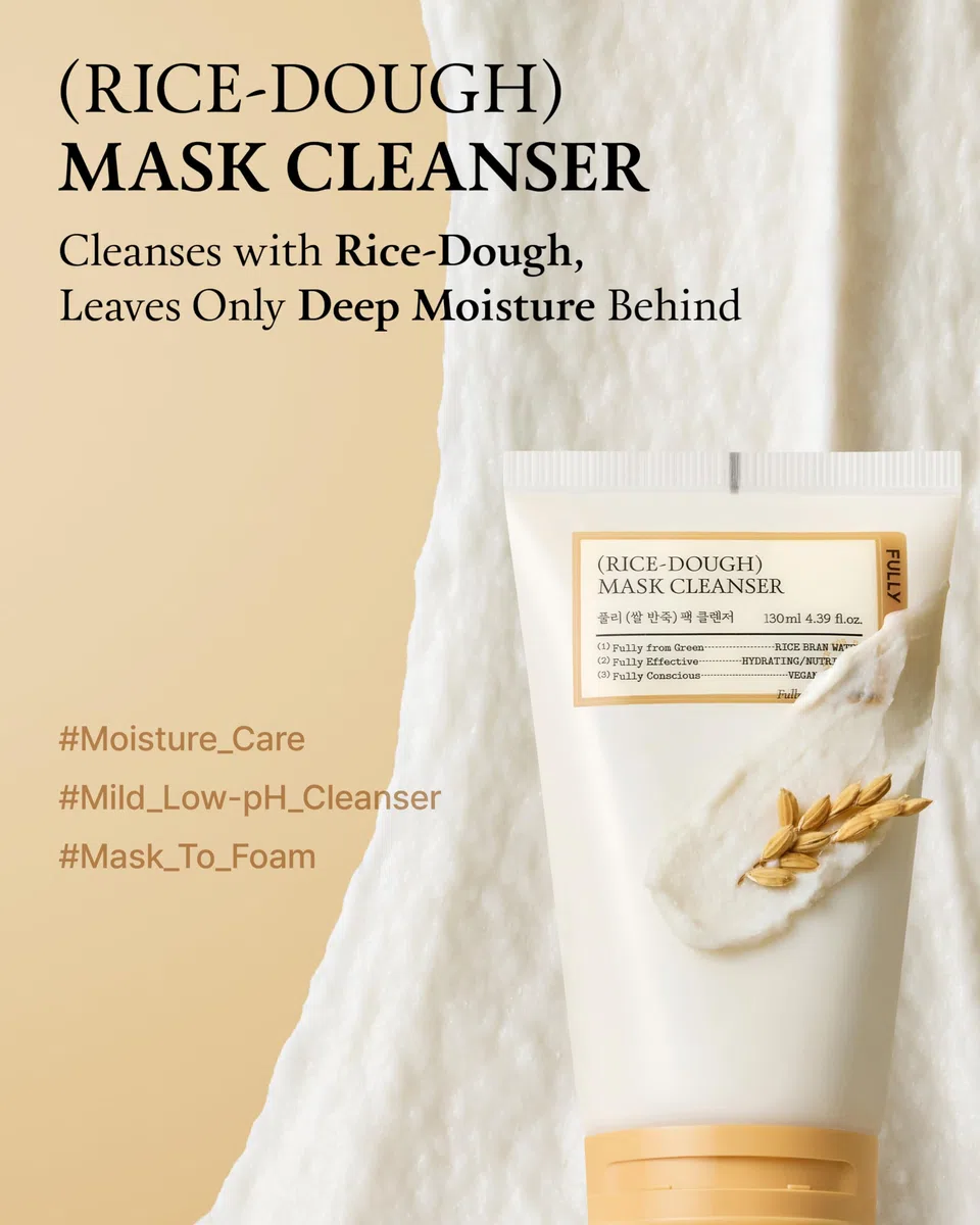 FULLY Detergente Maschera 2 in 1, Pasta di Riso, Formula a Basso pH, Nutriente, Pori Chiari, Pulizia Viso per Pelle Secca e Sensibile, Cura della Pelle Coreana Vegana, 120 ml