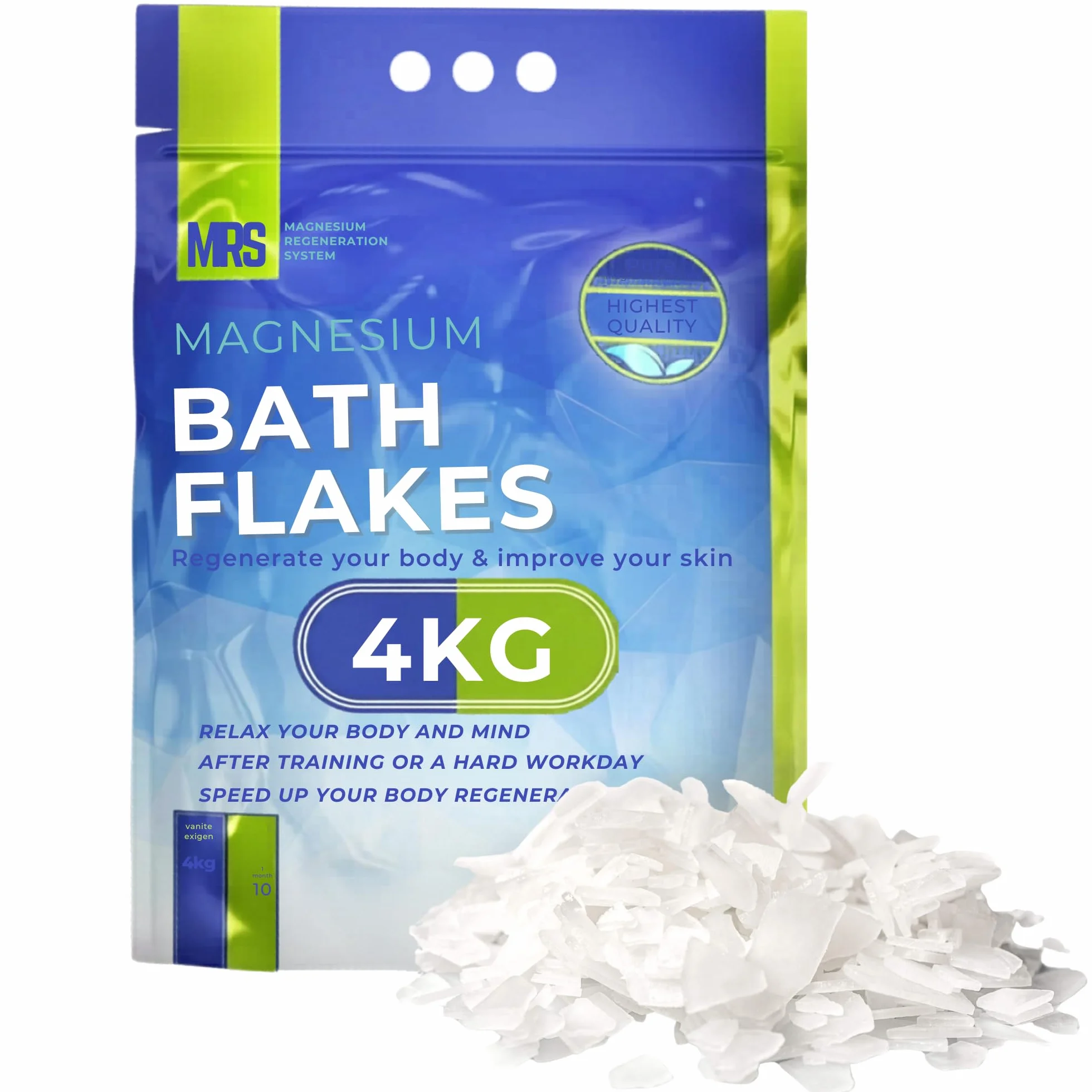 MRS Sali da Bagno Fini al Magnesio, Sale di Epsom, Sali da Bagno, Per trattamento Muscoli e Piedi, Rigenera il Corpo e la Mente, Sistema Rigenerante al Magnesio, 4kg - 8.8 lb