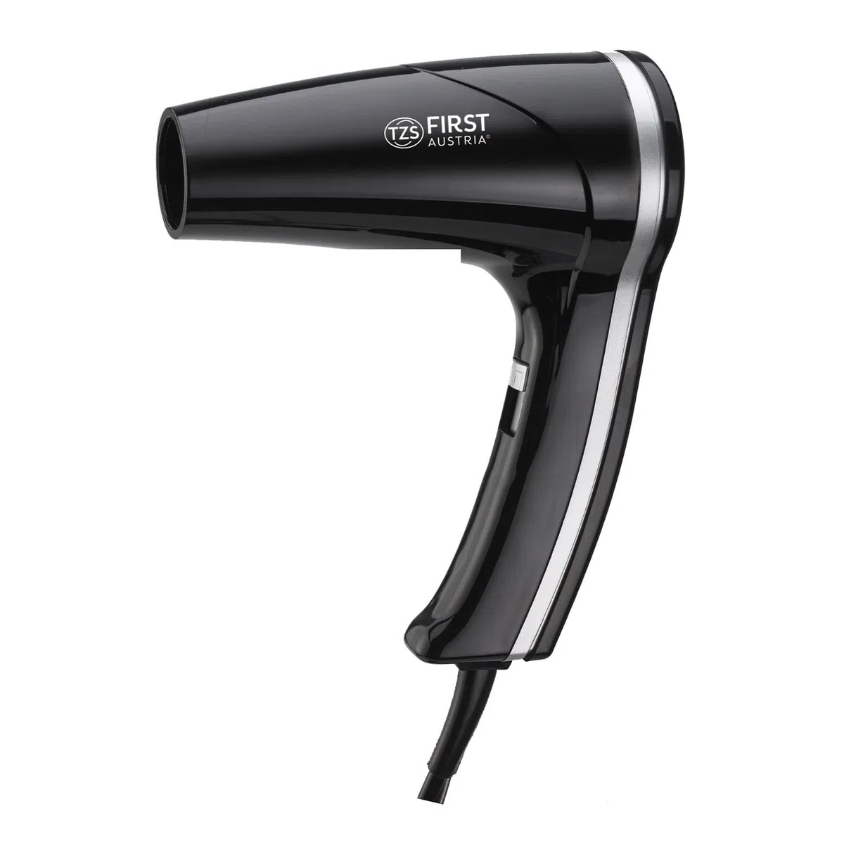 TZS First Austria asciugacapelli da parete, salvaspazio, 1200W, 2 livelli calore, 1 velocità, cavo spirale 2m, colpo freddo, termoprotezione, nero