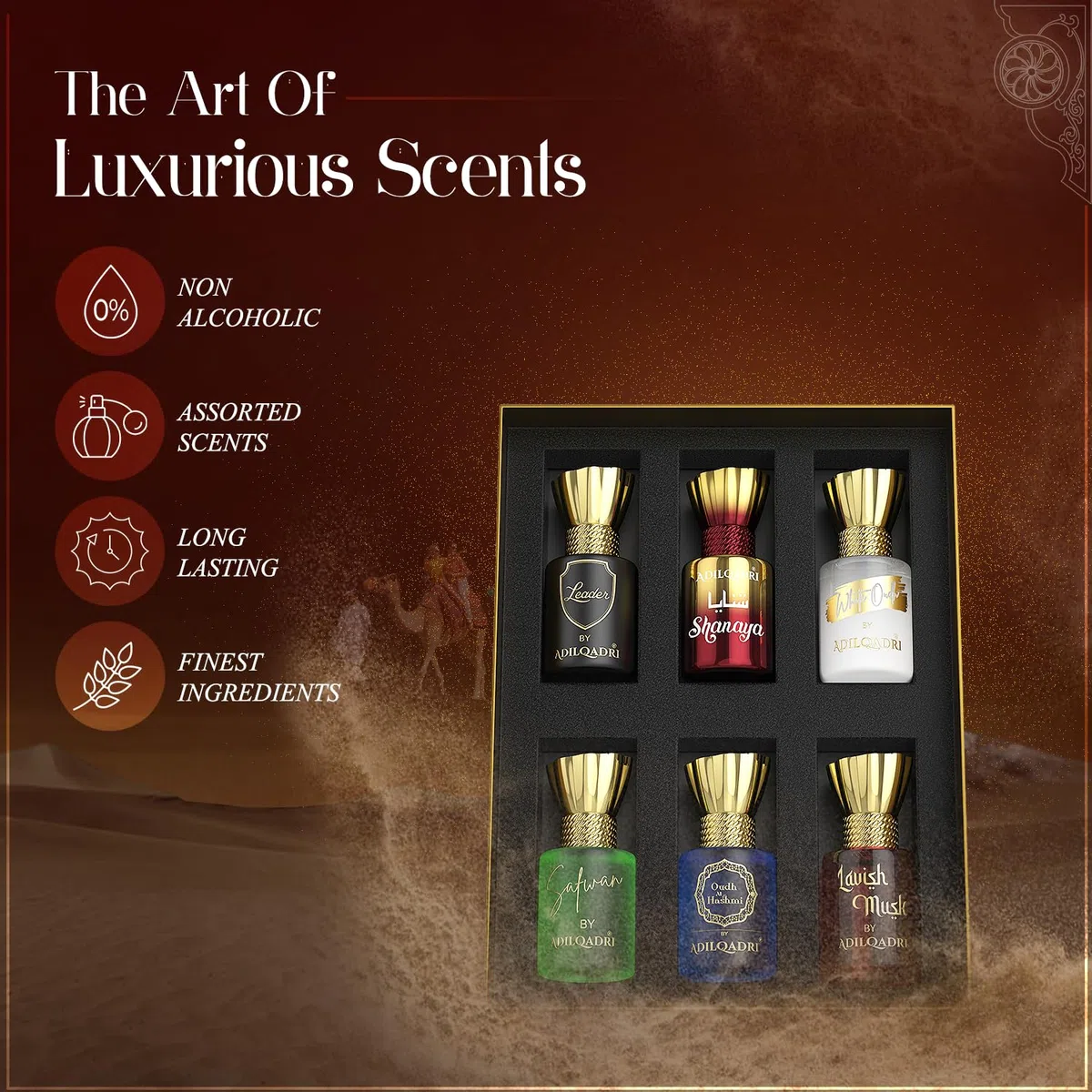 AdilQadri Luxury Set Regalo Unisex: Profumo Attar a rullo senza alcool, Fragranza squisita e duratura (0.2 oz ciascuno)