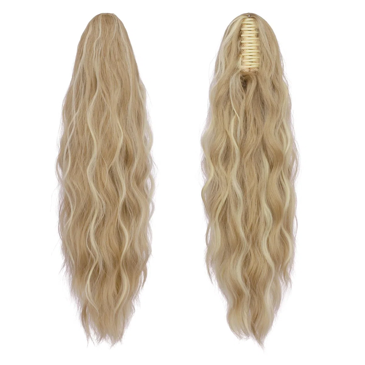 FESHFEN Coda Capelli Extension Pinza - Lunga Ondulato Coda Finta Capelli Riccia Coda di Cavallo Estension Sintetici Posticcio Ponytail per Donne, 63 cm Biondo Scuro Cenere