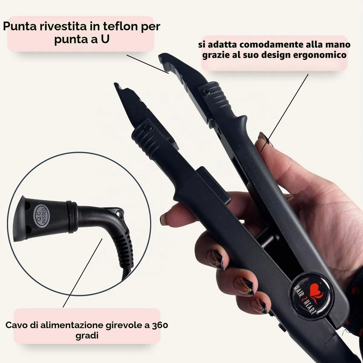 hair2heart Connettore termico per extension per capelli - Strumento di fusione professionale in ferro per la connessione in cheratina - Crea legami forti e duraturi per extension