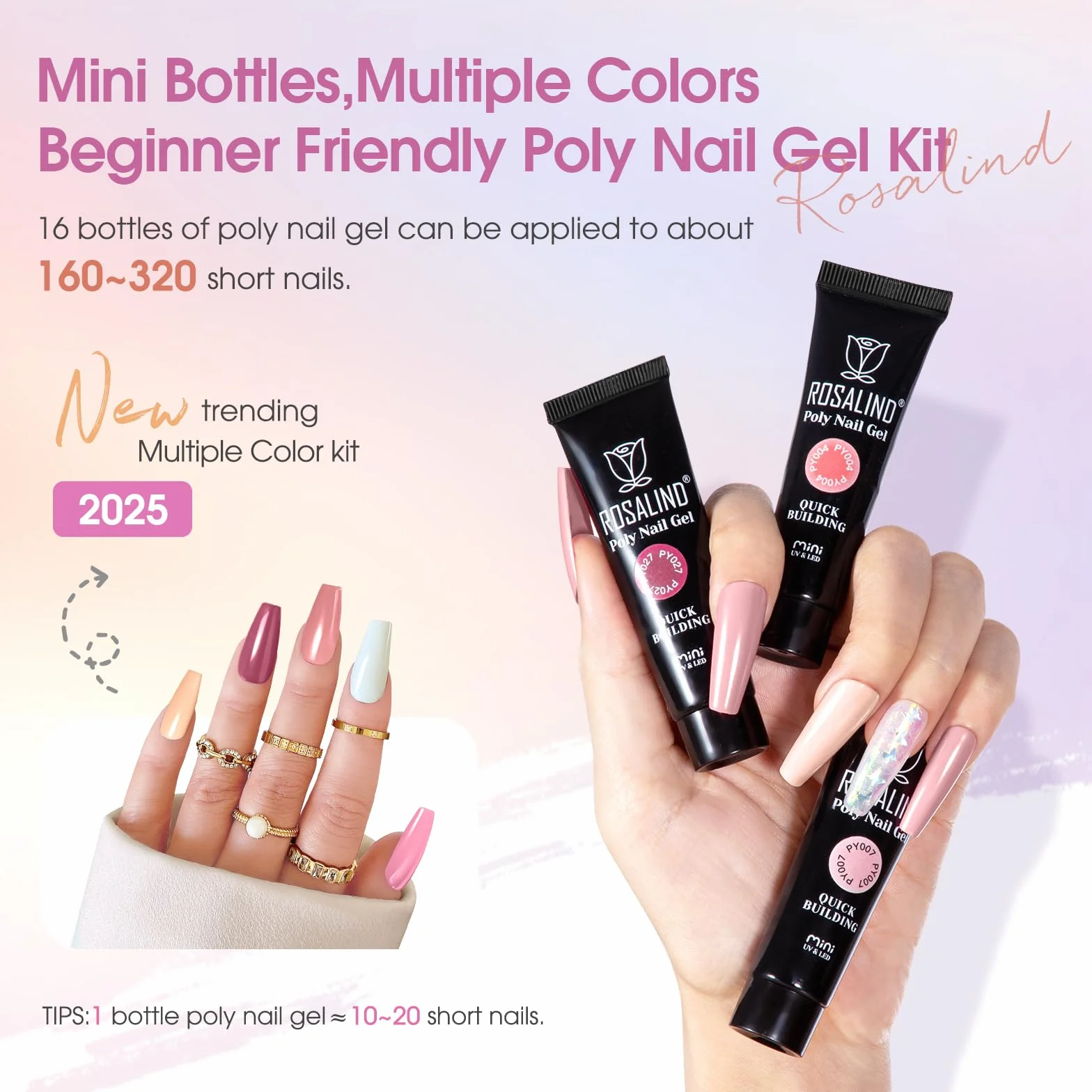 ROSALIND Kit Completo Arcygel, 16 Colori 10ml Estensioni Gel per Unghie con Lampada UV, Base e Top Coat, Strumenti Manicure, Kit Completo Poly Unghie gel Nail Art per Principianti e Professionisti