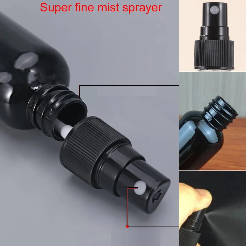 24 Pezzi Nero 100 ml Bottiglie Spray con Testa di Spruzzo Nera,Bottigliette Spray Vuote Set in Plastica, Flaconi Spray da Viaggio, Aereo Contenitori da Viaggio per Cosmetici