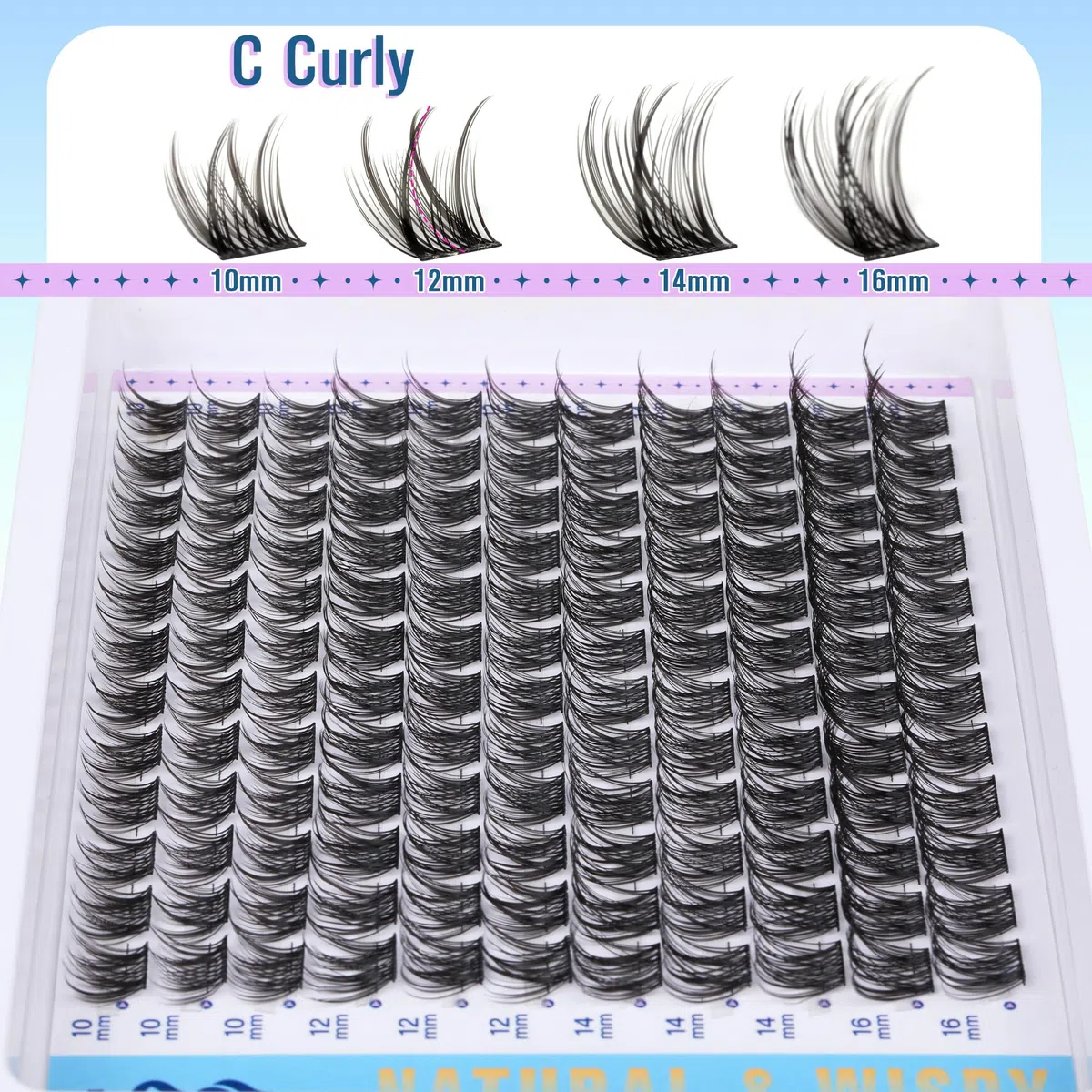 Wispy - Kit di extension per ciglia fai da te, effetto naturale, con ciuffetti a C, volume 10-16 mm, kit per ciglia singole con rimozione ciglia Newcally