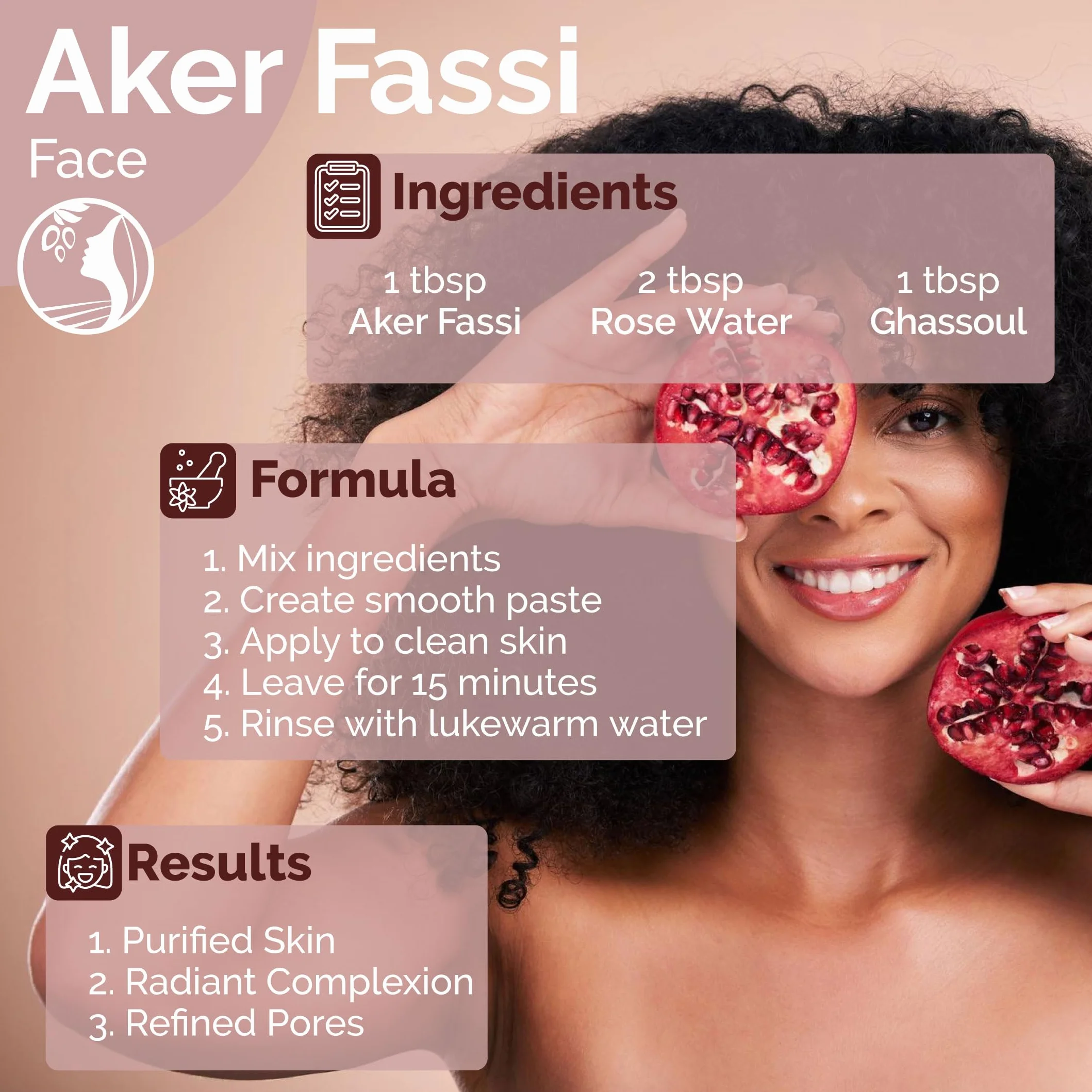 Fatima's Garden Polvere Naturale Aker Fassi con Scorza di Melograno - Tinta Tradizionale Marocchina per Labbra e Guance 100g