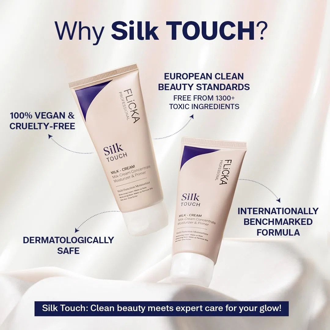 FLiCKA Silk Touch - Idratante e primer 3 in 1 per viso, idratante, leggero, a lunga durata, minimizzatore dei pori, dermatologicamente testato, per tutti i tipi di pelle, base trucco, 60 g, cruelty