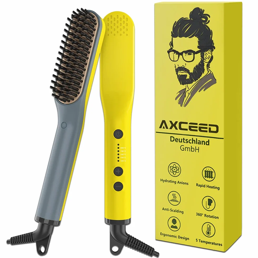 Piastra per Barba Capelli Uomo, 2 In 1 Spazzola Elettrica, Pettine per Viaggi/Affari e per Lo Styling Lunga e Corta ,con Temperatura Regolabile