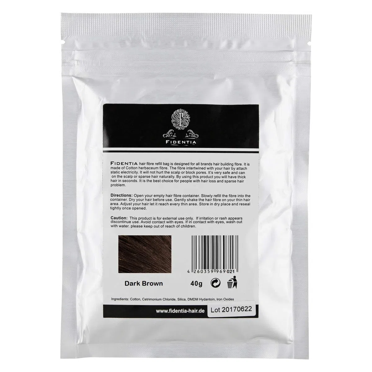 Fidentia Fibre per capelli, Confezione di ricarica 40g, (Castano Scuro)