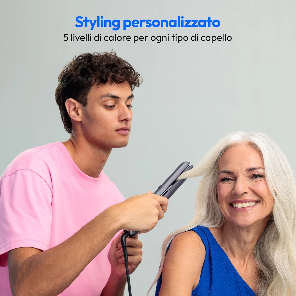 MEDION HS1 Piastra con display (5 impostazioni di calore regolabili, piastre riscaldanti flessibili in ceramica/tourmalina con sensore di temperatura, piastra per capelli) grigio