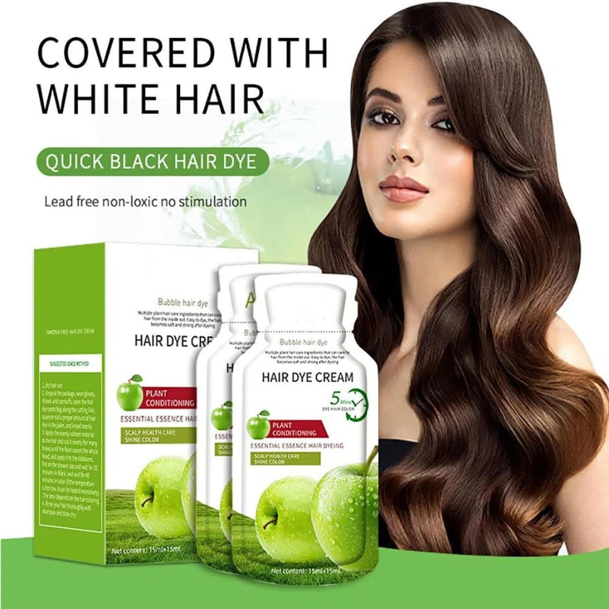 Crema per tinte per capelli di mela naturale, crema per estrarre tinture per capelli neri mele, peli grigi che coprono creme coloranti, consistenza di lunga durata e nutriente (Natural Black)