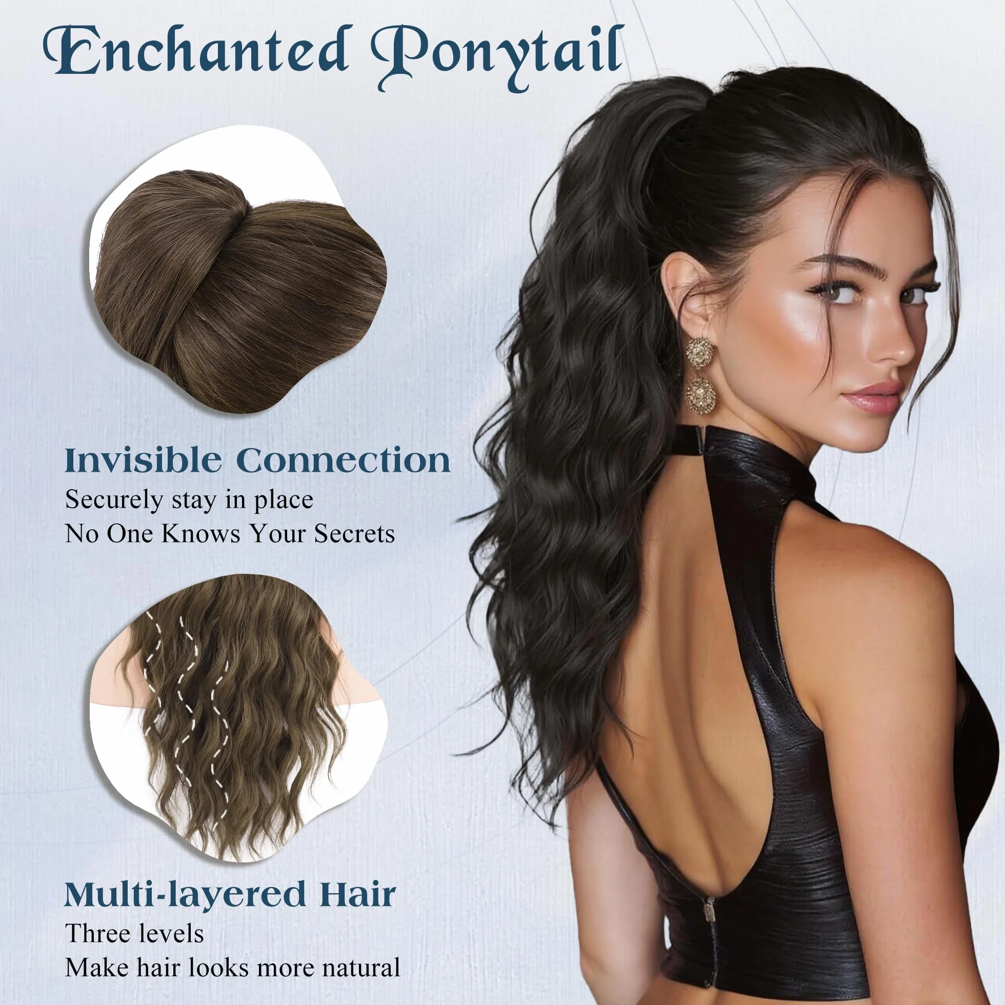 FESHFEN Coda Capelli Extension Ondulati Lunghe, Coda Finta Capelli con Pettine Sintetici Posticci Ponytail Coda di Cavallo Extensions per Donne, 60 cm Biondo Sporco