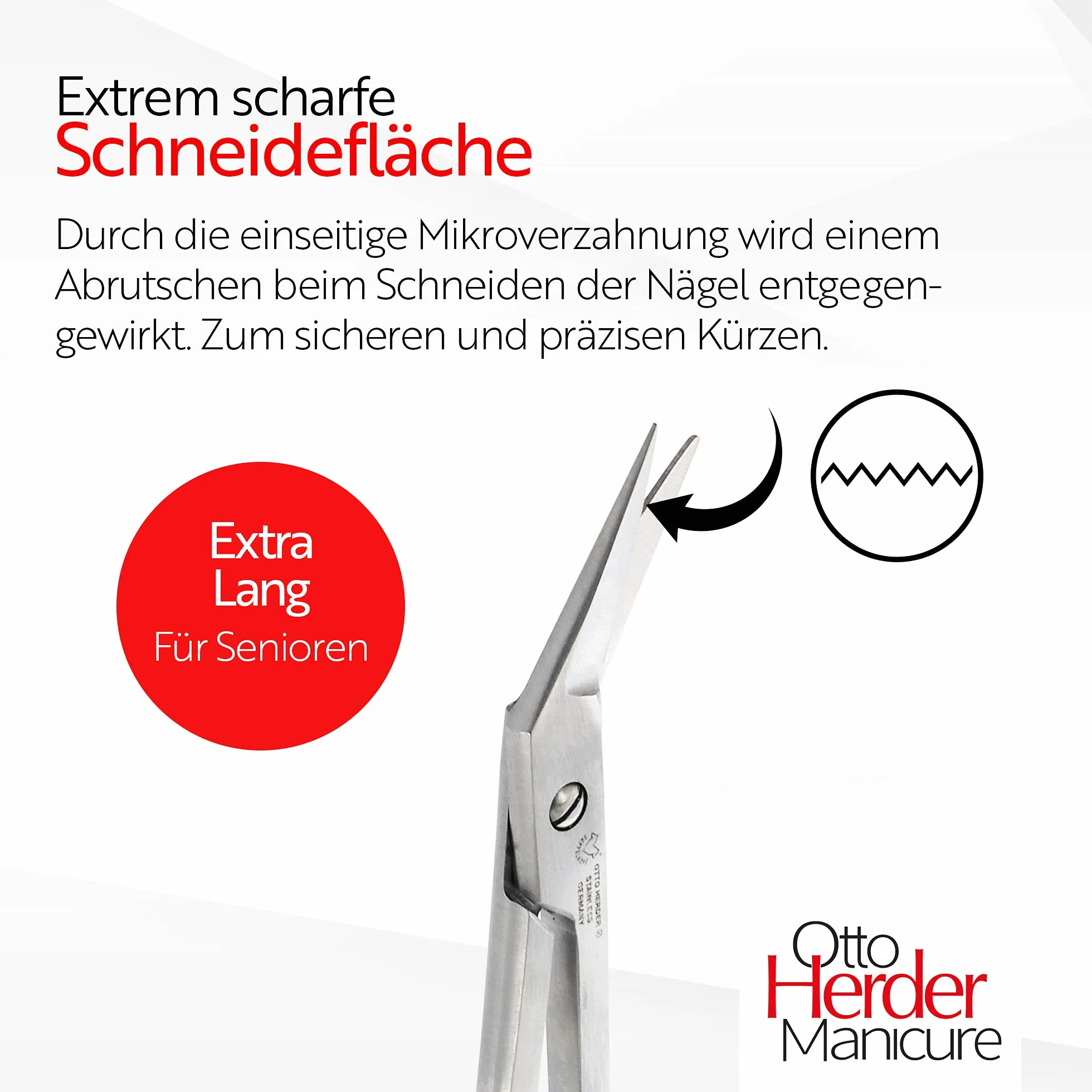 OTTO HERDER Forbici per unghie – Forbici extra lunghe circa 19 cm per anziani in acciaio inox – Forbici per unghie con micro dentatura unilaterale