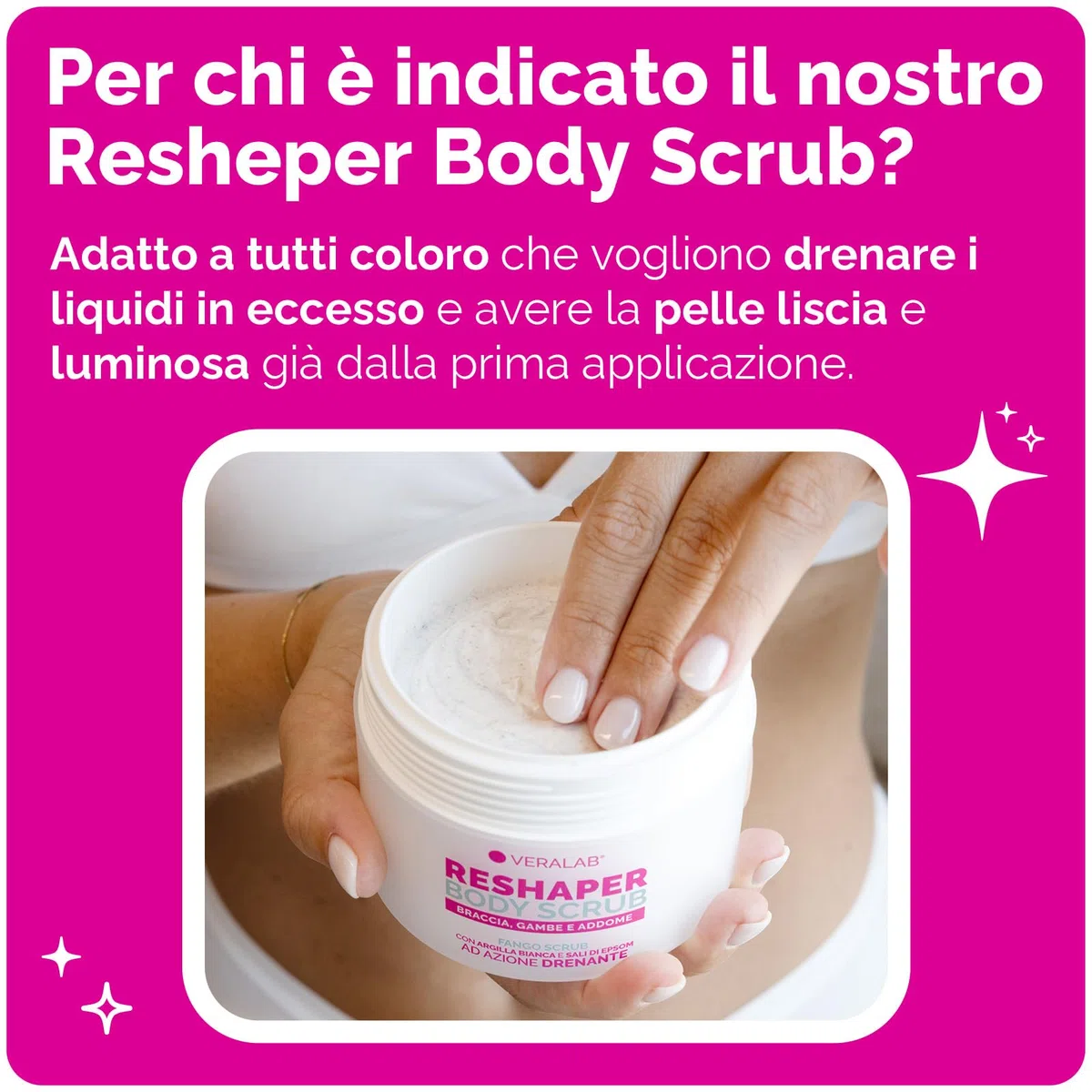 Veralab Reshaper Body Scrub, Fango Scrub Esfoliante e Drenante con Argilla Bianca e Sali di Epsom ad Azione Rapida in 20 Minuti, 200ml