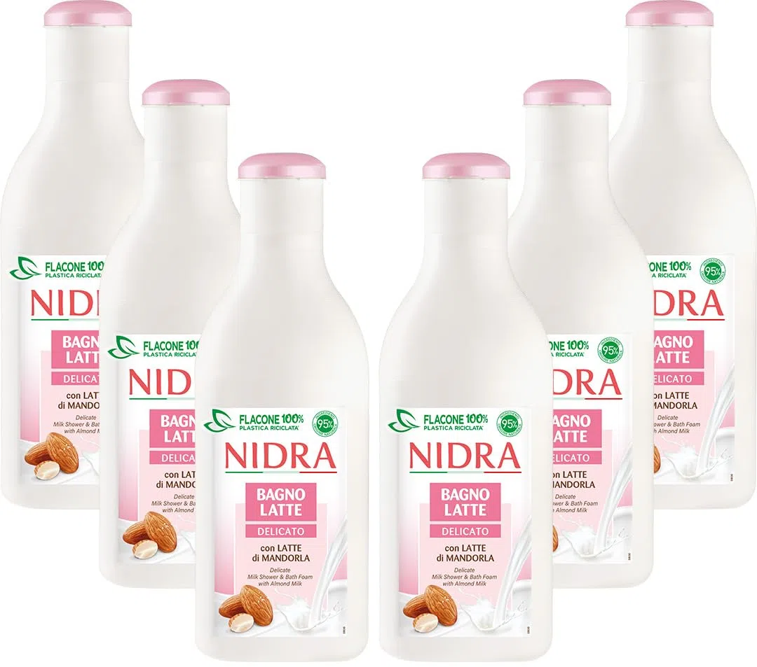 NIDRA | Bagnolatte Delicato, con Latte di Mandorla, Proteine del Latte, Dermatologicamente Testato, Made in Italy, 6x750 ml