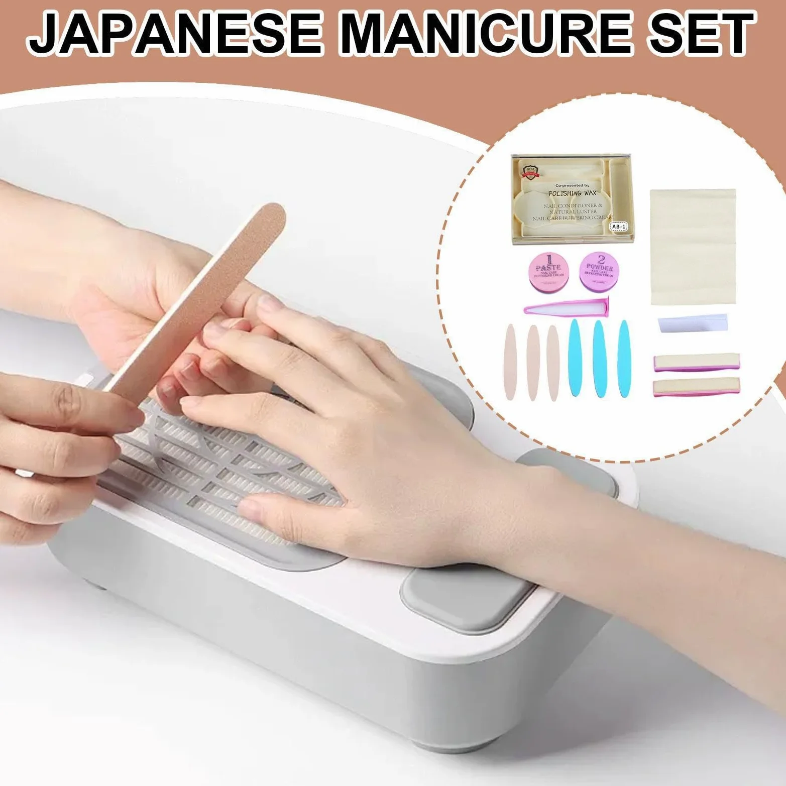 Kit Per Manicure Giapponese, Rinforzante Unghie Crescita Kit, Set Manicure Giapponese Con Buffer E Lime Unghie, Naturale Nutriente Lucidazione Unghies Strumento Riparatore Kits La Cura Delle Unghies