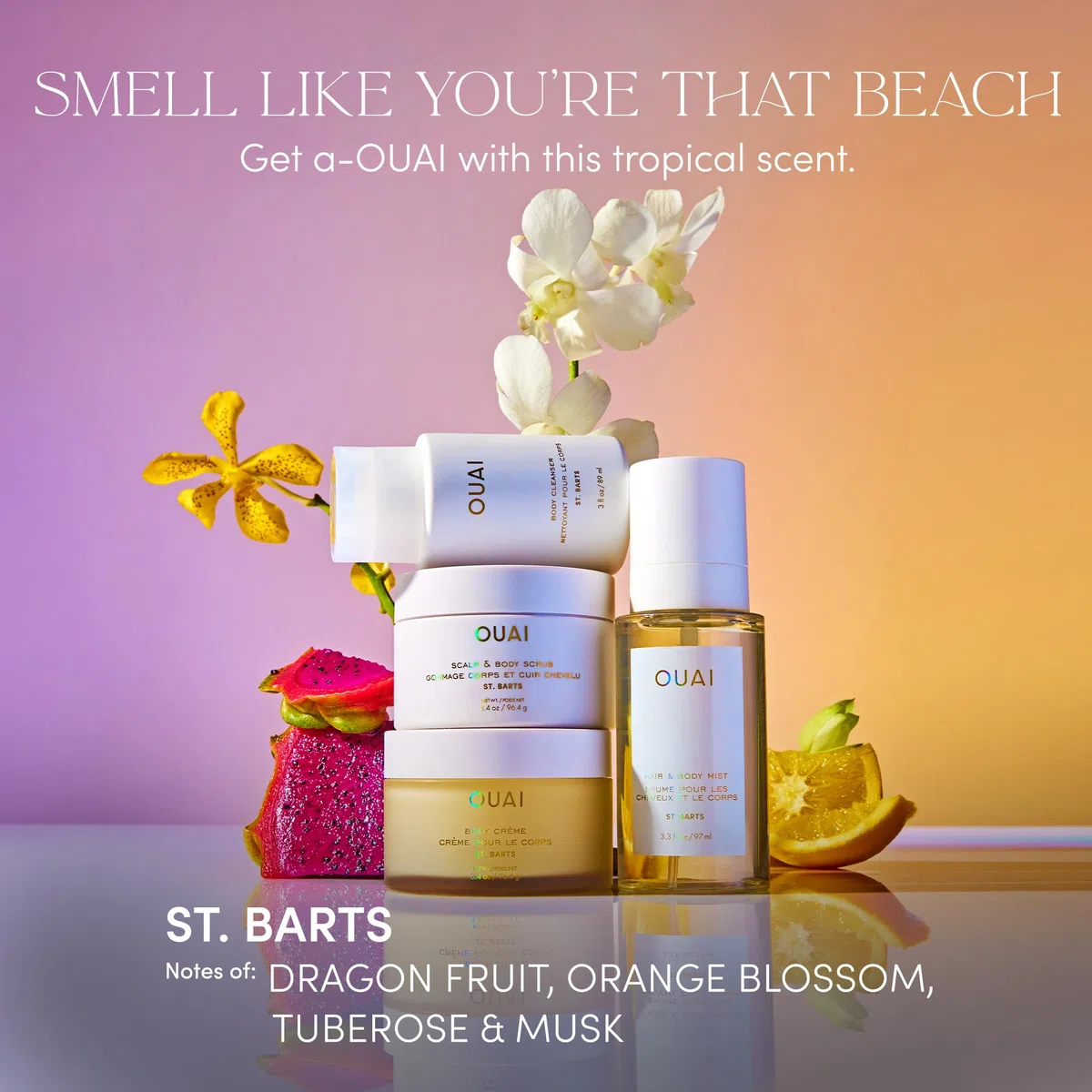 OUAI St. Barts - Scrub esfoliante per il corpo e il cuoio capelluto, con miscela di zucchero e olio di cocco, per una pelle liscia e idratata, scrub delicato per rimuovere l'accumulo di prodotto (96,4