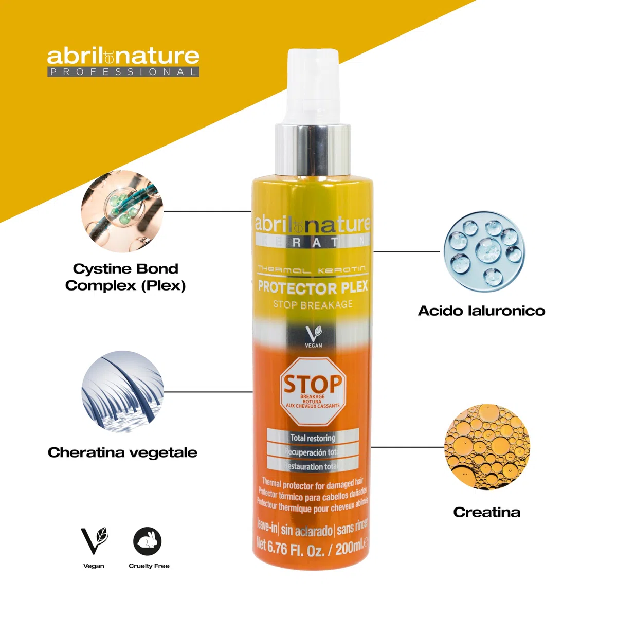 abril et nature - Protettore Termico Plex, STOP Rottura - Ideale per Capelli Secchi e/o Danneggiati - Protegge i capelli dall'uso di piastre e asciugacapelli - Con Cheratina Riparatrice - 200 ml