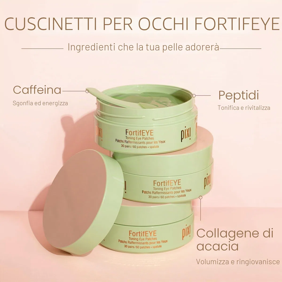 Pixi Cerotti rassodanti idrogel per il contorno occhi FortifEYE | Cerotti al collagene per il contorno occhi | Energizzano e tonificano la zona degli occhi | 30 paia / 60 cerotti