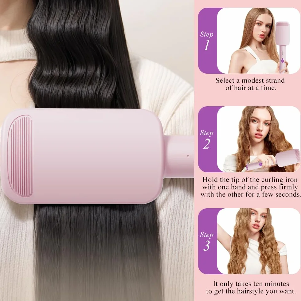 Piastra Onde per Capelli, Ferro Arricciacapelli, 32 mm Ferro per Capelli Onde con 4 Temperature regolabili per tutti i tipi di capelli, viene fornito con 1 pettine, 2 clip (Rosa)