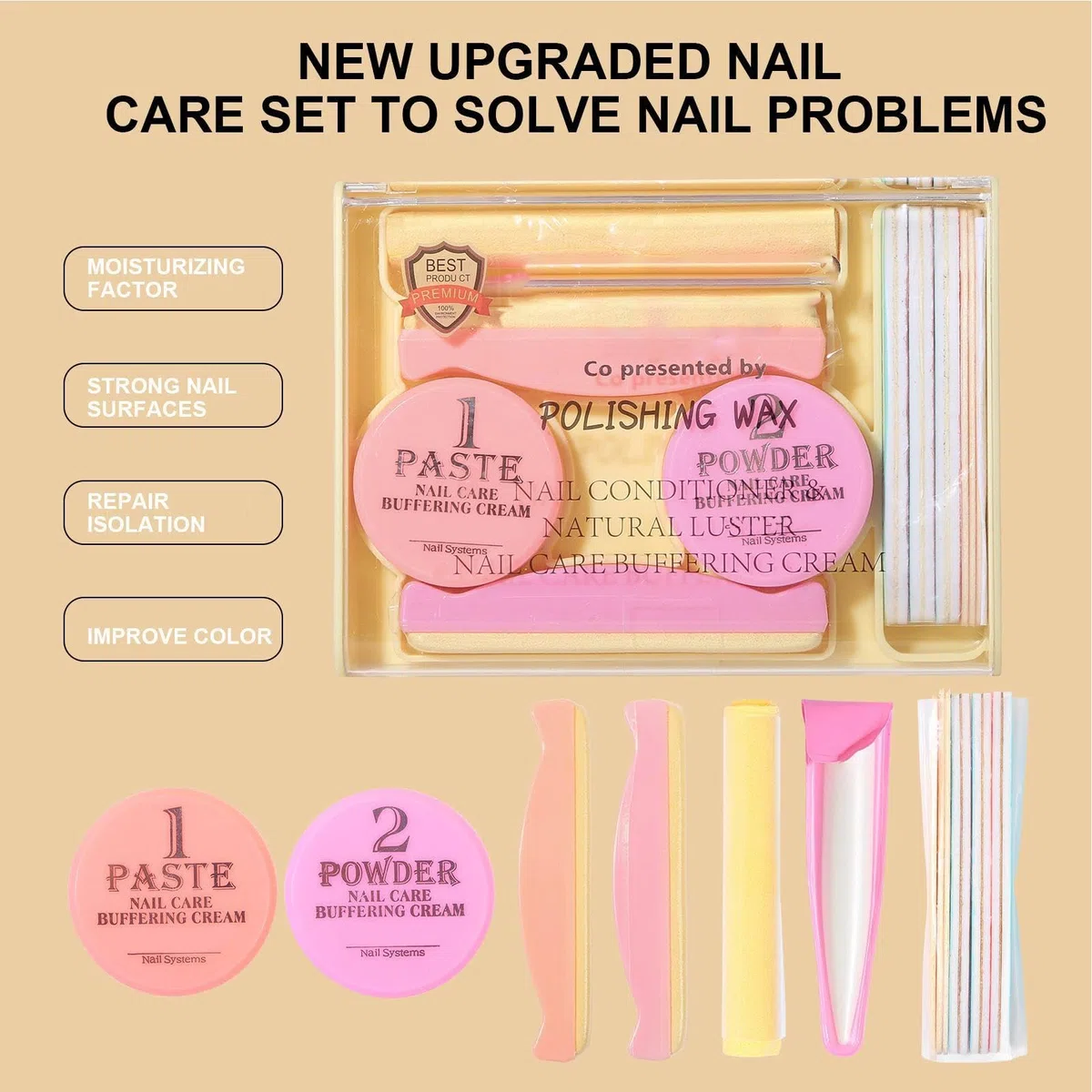 Kit Per Manicure Giapponese, Rinforzante Unghie Crescita Kit, Set Manicure Giapponese Con Buffer E Lime Unghie, Naturale Nutriente Lucidazione Unghies Strumento Riparatore Kits La Cura Delle Unghies