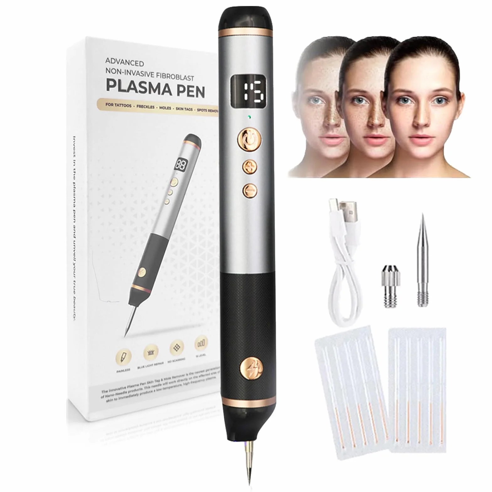 Penna Laser al Plasma a 15 Livelli, Penna per La Rimozione di Verruche, nei, Macchie, Lentiggini, nei, per Labbra, Mani, Occhi, Viso, Testa, Naso, Sicura E Indolore, Non Danneggia La Pelle