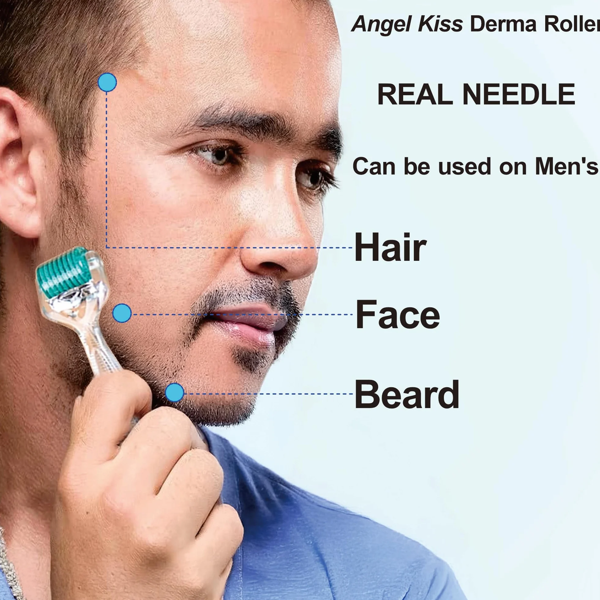 Angel Kiss Derma Roller 0,5 mm Vera Ago - 192 Microneedling in Acciaio Inox Microneedle Roller Ago per Viso Corpo Cura della Pelle Barba Crescita dei Capelli