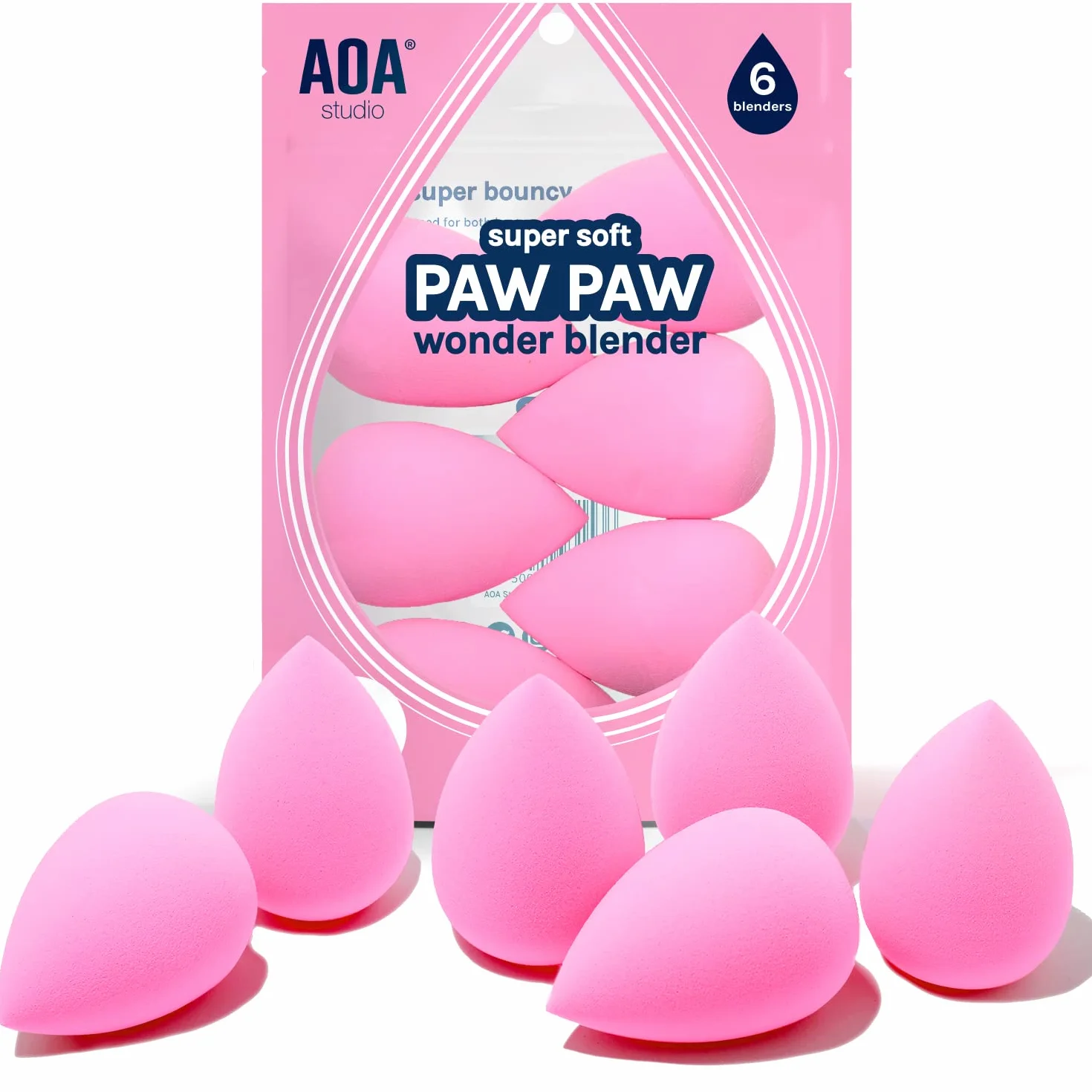 AOA Studio Wonder blender Collezione di spugne per il trucco senza lattice e ad alta definizione, set di 6 spugne per il trucco per cipria, crema e liquido, morbidissime, per miscelare cosmetici