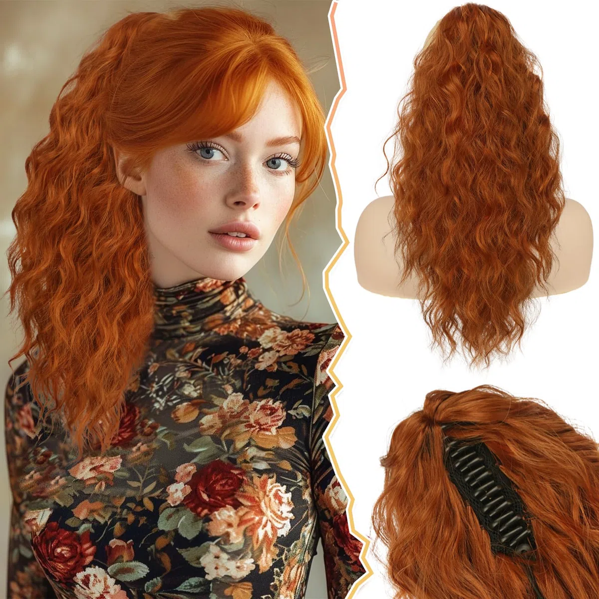 BARSDAR Coda Cavallo Capelli Extension Rame, 45cm Coda di Cavallo Extension Artiglio Pinza Lunga Ricci Ondulati Multi Layered Sintetici Posticci Finta Capelli per Donna - Zenzero Rame