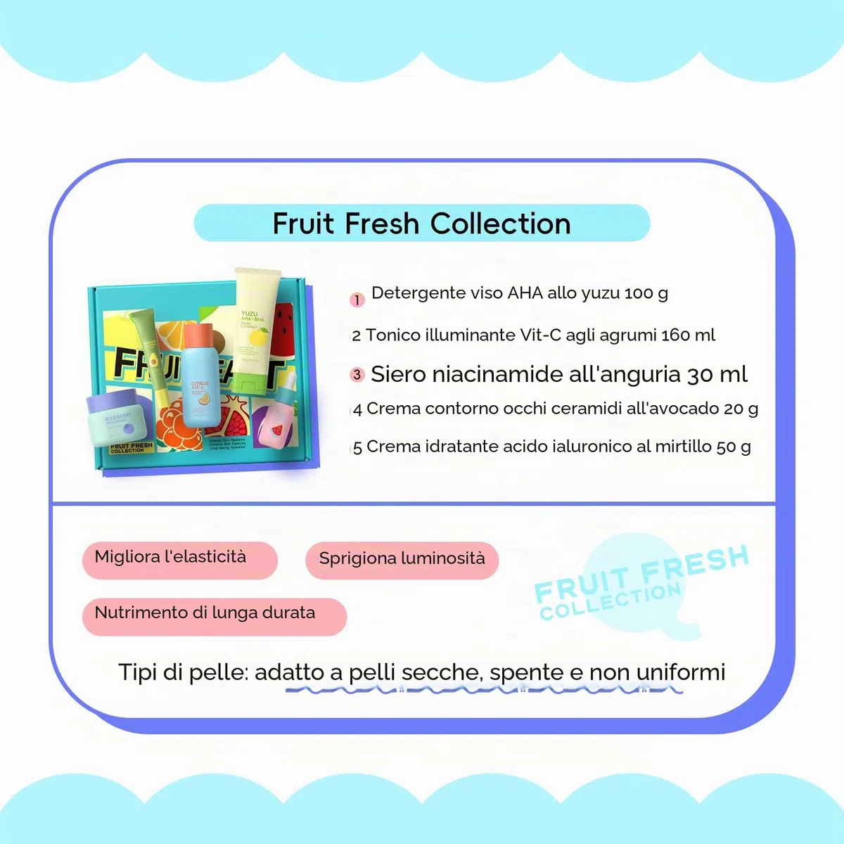 Set Skincare alla Frutta per il Viso, Set Regalo da 5 Pezzi per la Cura della Pelle, Idratante, Illuminante e Lenitivo, Adatto a Donne e Adolescenti