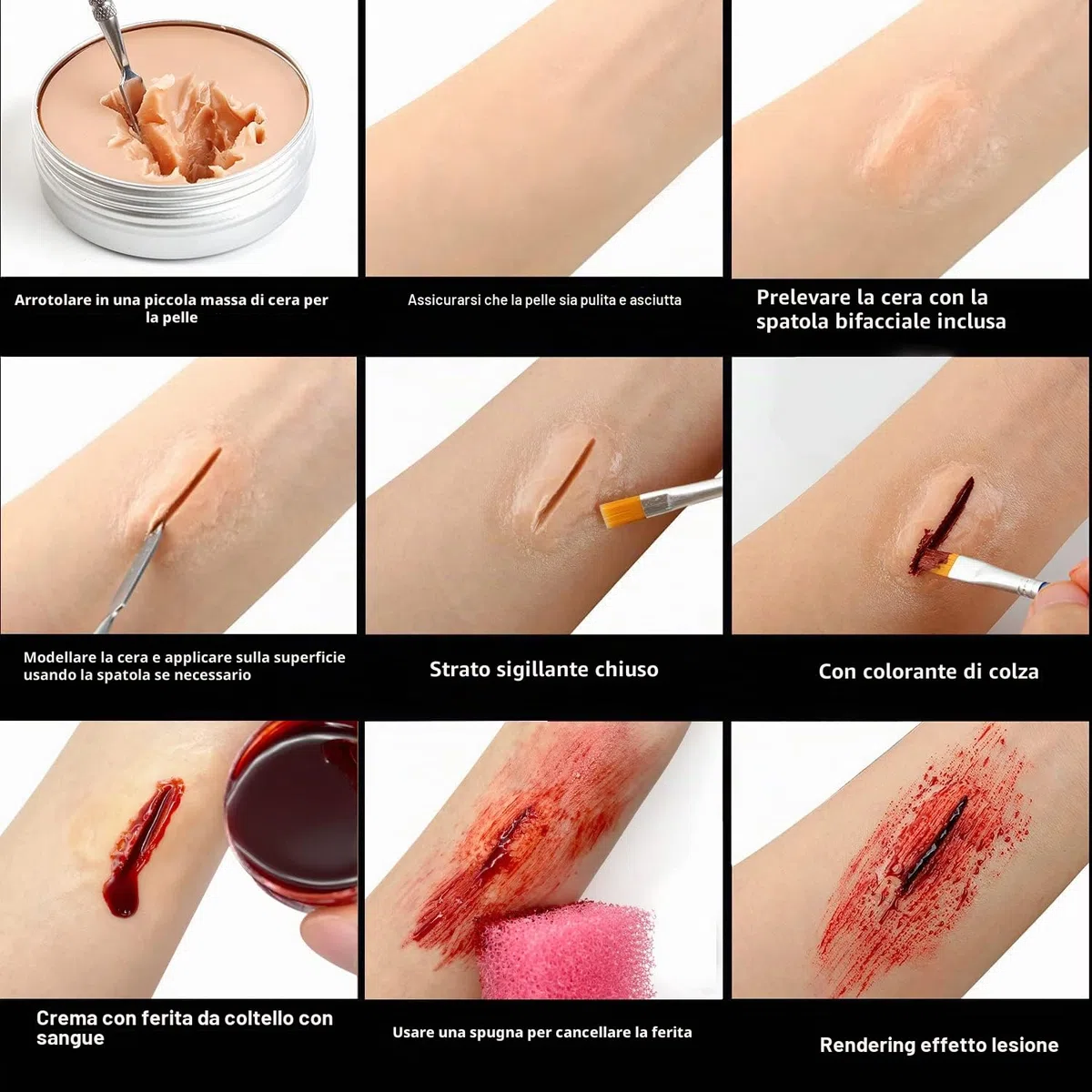 immetee Kit di trucco SFX, trucco di Halloween di pittura del corpo del viso di effetto speciale, sangue finto halloween, trucchi halloween(nuovo kit trucco halloween)