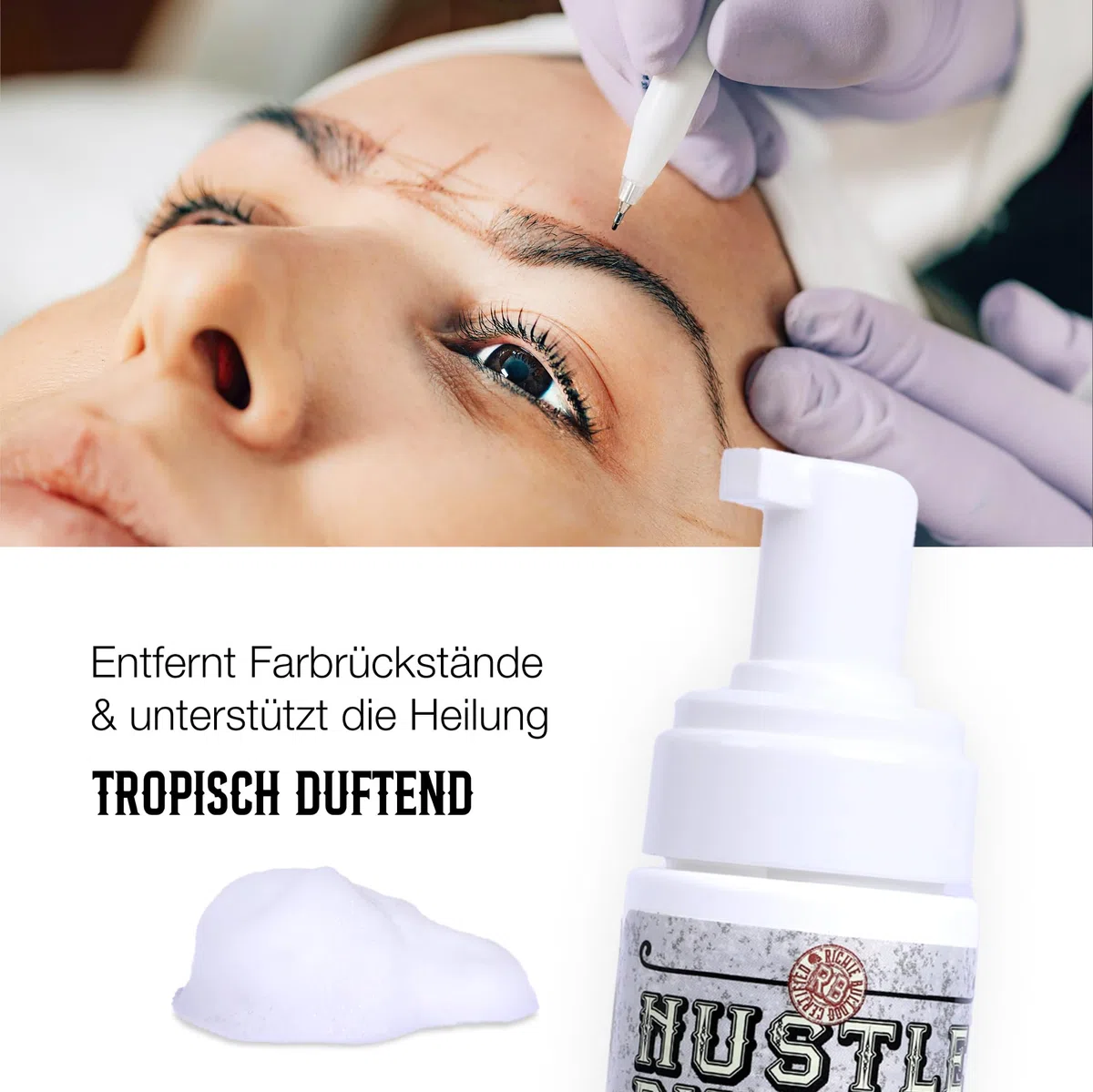 Hustle Bubbles Deluxe Mousse Detergente 207ml – Schiuma detergente per tatuaggi e cura delicata della pelle – Lenisce durante e dopo il tatuaggio – Rimuove sebo, sporco e sangue – Vegano, senza alcool