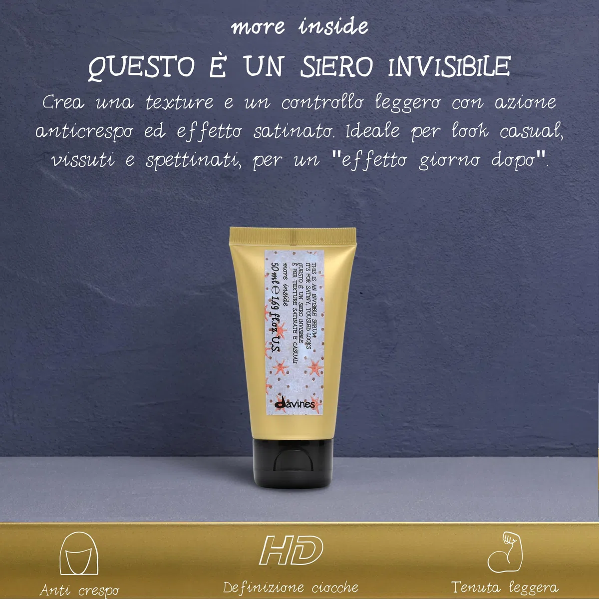 Davines Questo è un Siero Invisibile - Siero styling texturizzante satinato, effetto giorno dopo - Azione anticrespo - 50 ml