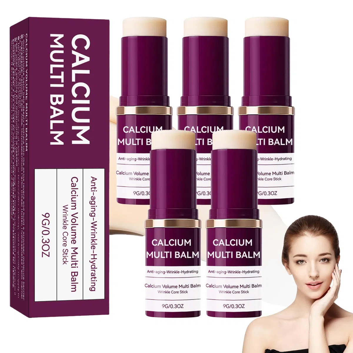 Calcium Multi Balm,Anti-Aging Wrinkle Core Stick,Collagen Moisturizing Stick,Hydrating Calcium Volume Multi Balm – Adatto per il collo degli occhi, Portable Daily Use Wrinkle Reducing Balm (5 pezzi)