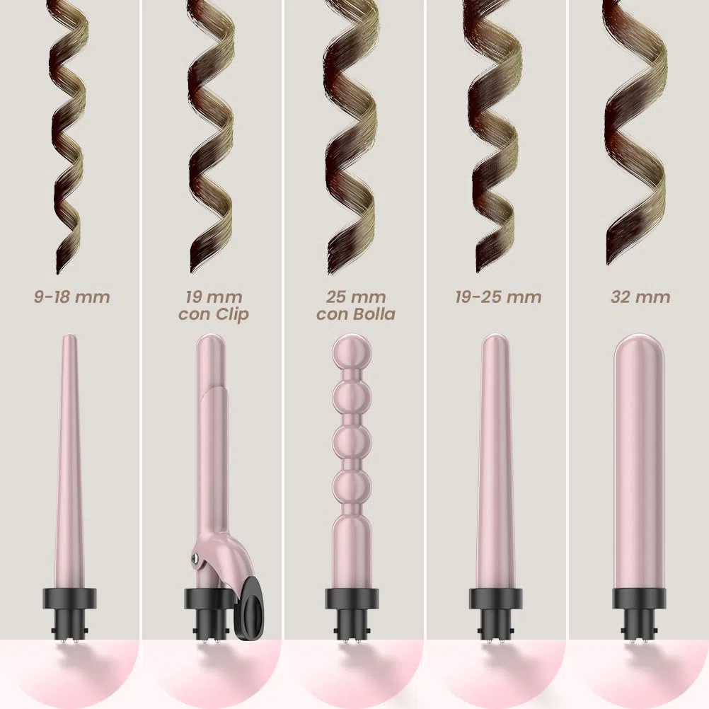 ELEHOT-Store Ferro Arricciacapelli 5 in 1, Ferro Arricciacapelli Professionale con Diversi Diametri, Rivestimento in Ceramica, Riscaldamento Rapido, Temperatura Regolabile, Crea Ricci Grandi e Piccoli