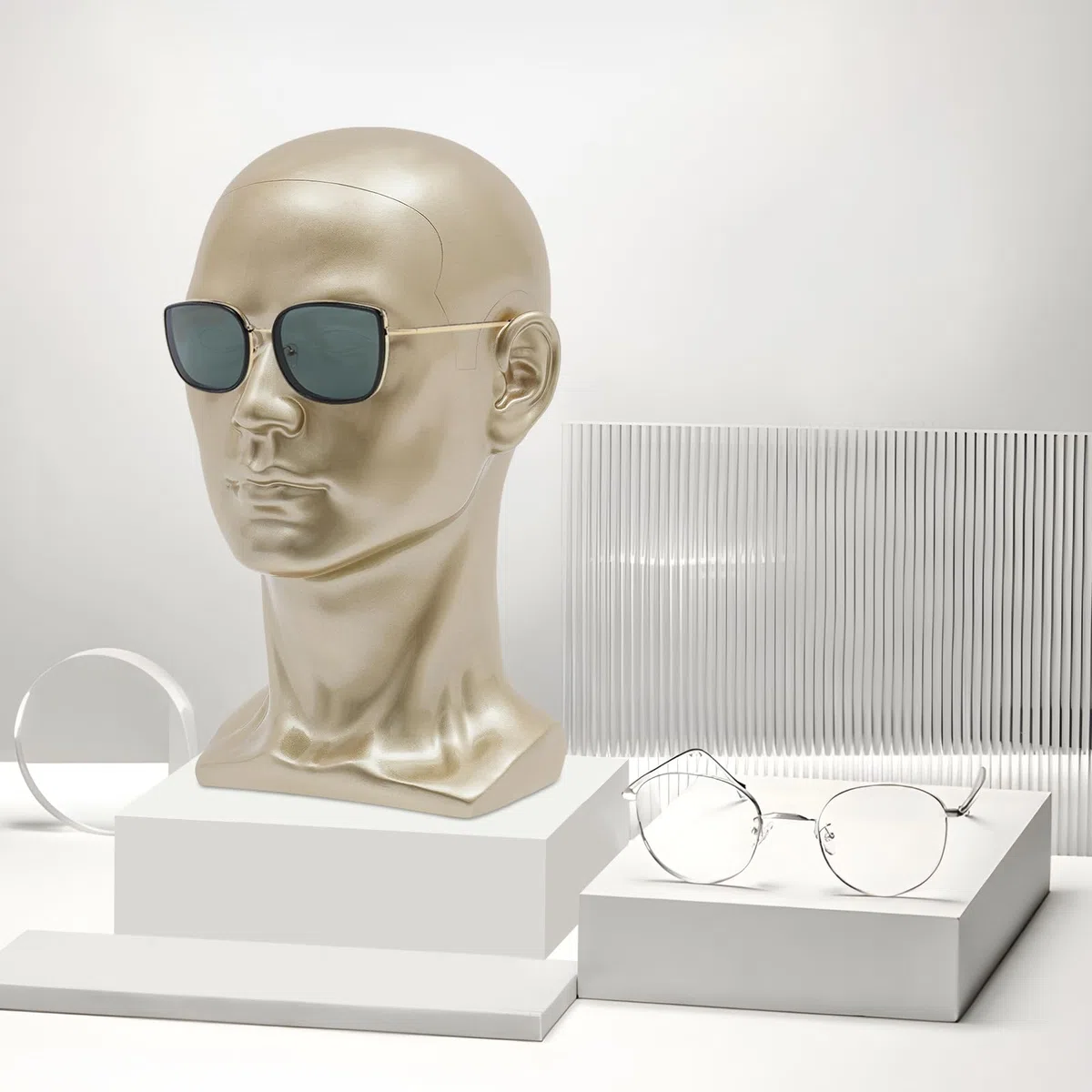 Testa manichino in PVC, testa manichino, testa vetrina, per parrucche, cuffie, cappelli e gioielli (oro champagne)