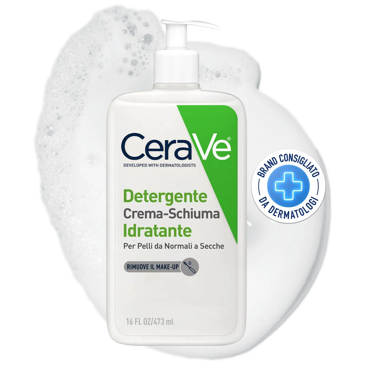 CeraVe Olio Detergente Crema-Schiuma Idratante, Per Pelli da Normali a Secche, Azione Rinfrescante, Rimuove Sebo e Impurità, Con 3 Ceramidi Essenziali, Amminoacidi e Acido Ialuronico, 473 ml