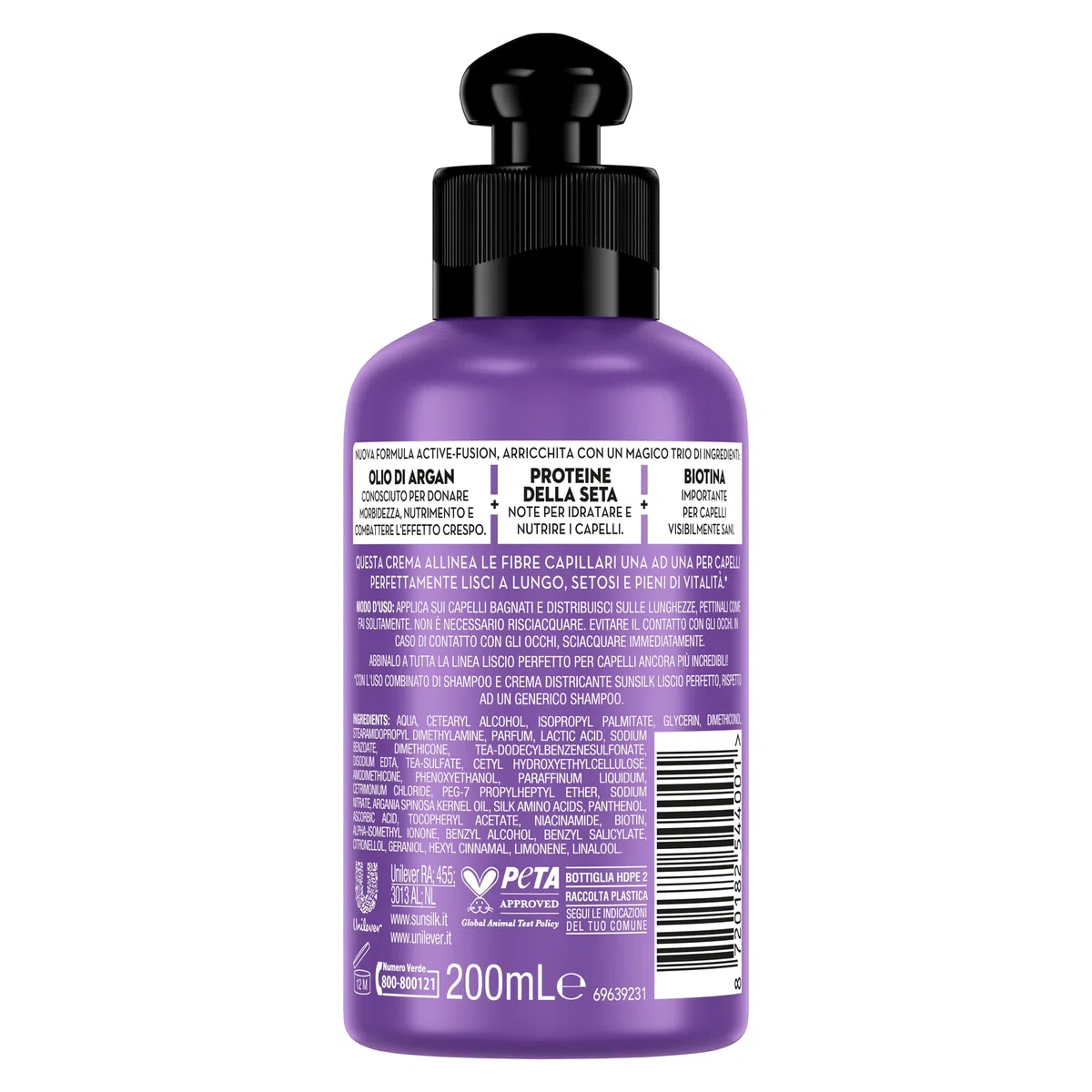Sunsilk, Crema Districante Liscio Perfetto, Crema per Capelli Lisci a Lungo, Senza Risciacquo, Formula Active Fusion con Olio di Argan, Proteine della Seta e Biotina, 6 Pezzi da 200 ml