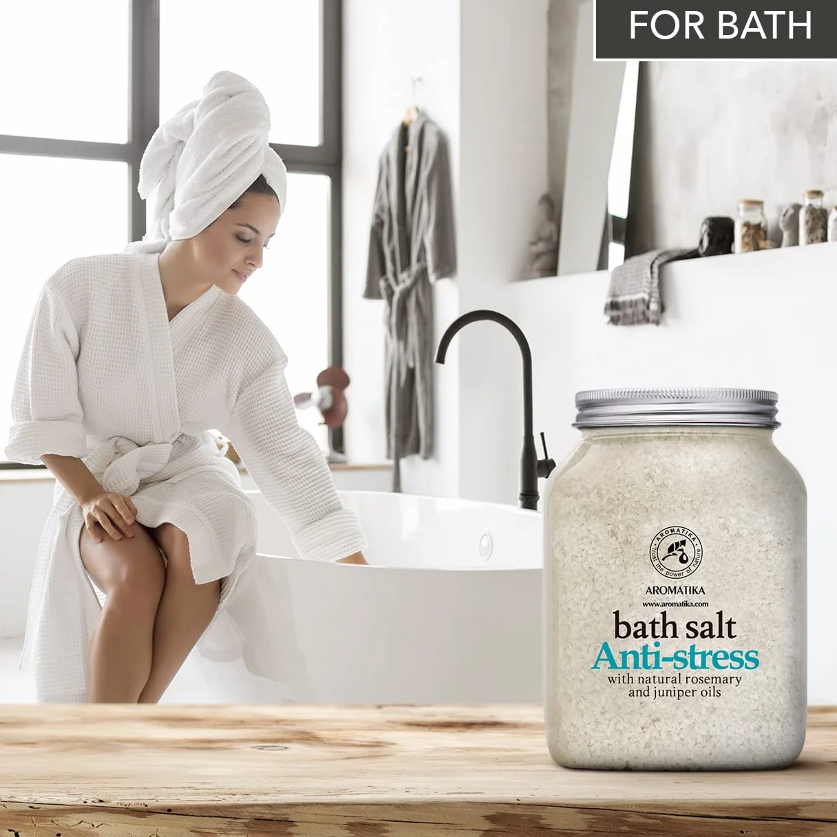 Sali da Bagno Antistress 1300g - Sale Marino con Olio Essenziale di Rosmarino e Ginepro - per un Buon Sonno - Riduzione dello Stress - Cura del Corpo - Relax - Aromaterapia