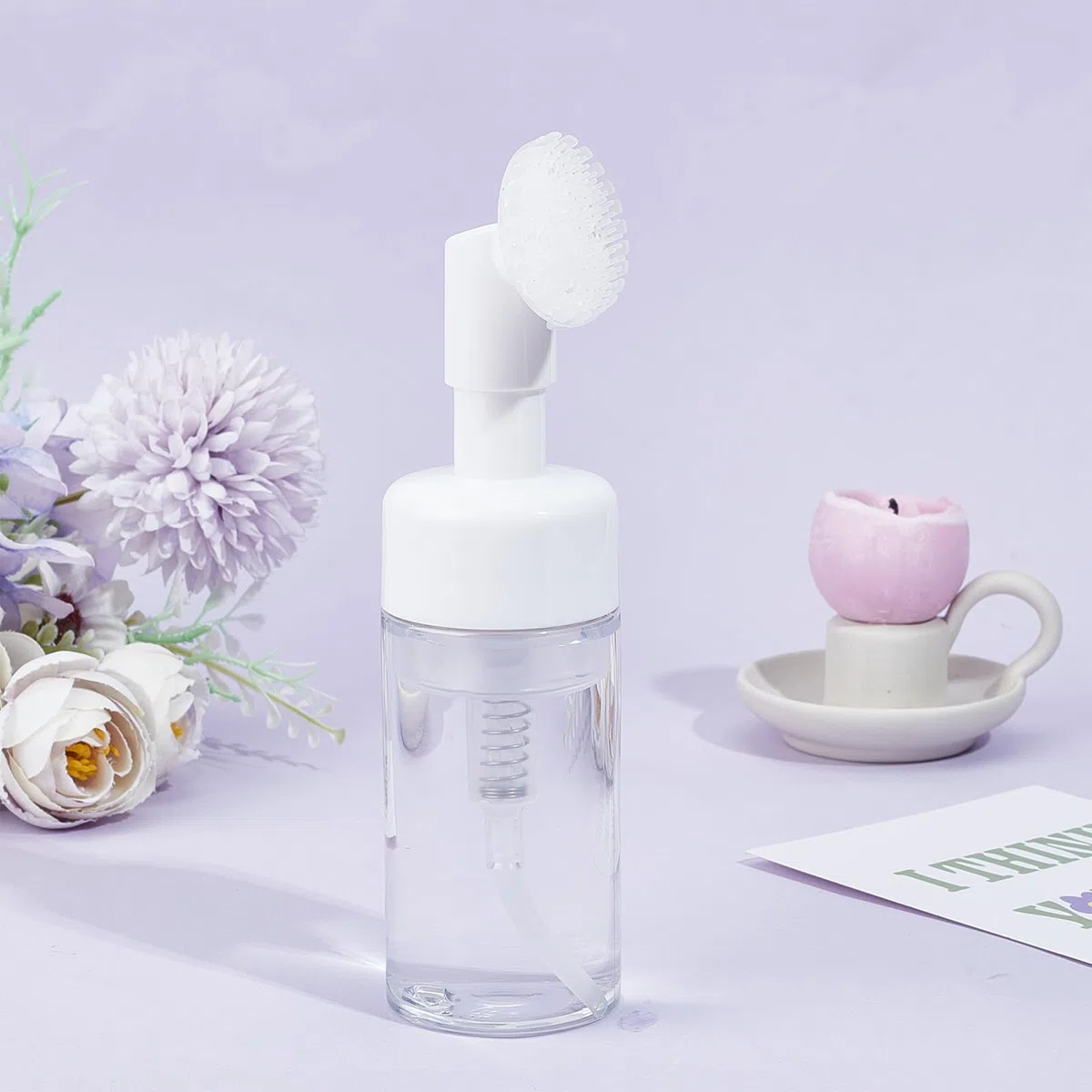 NICENEEDED Flacone In Schiuma Da 100 ml con Pennello, Dispenser per Pompa Detergente per Il Viso con Testina per Massaggio In Schiuma di Silicone, Dispenser Liquidi Da Viaggio per Sapone e Shampoo