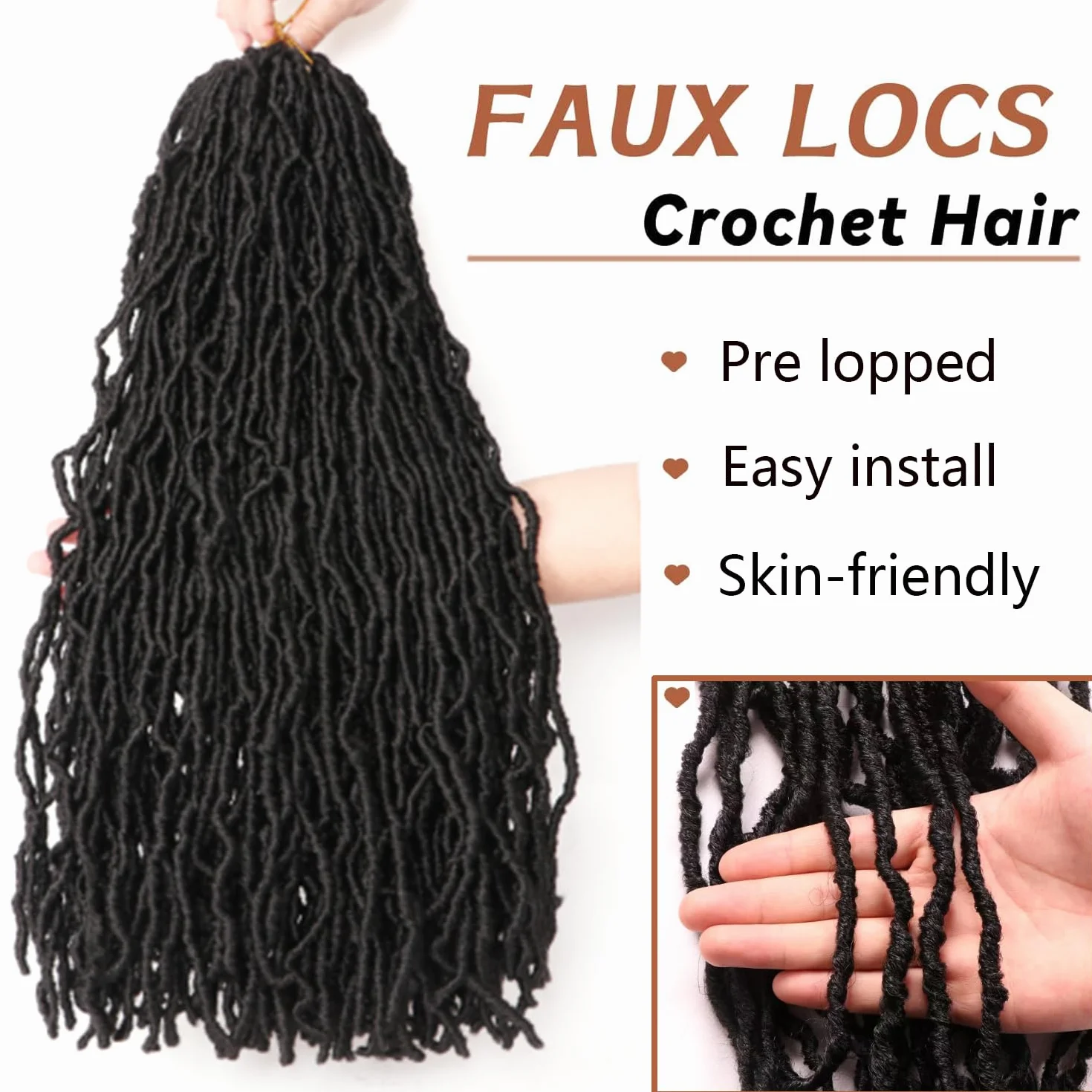 8 confezioni finte Locks Crochet Braids Meches Soft Locs Meches per trecce africane finte locs uncinetto capelli meches ricci per trecce (#1B, 60.9 CM(lotto da 7))