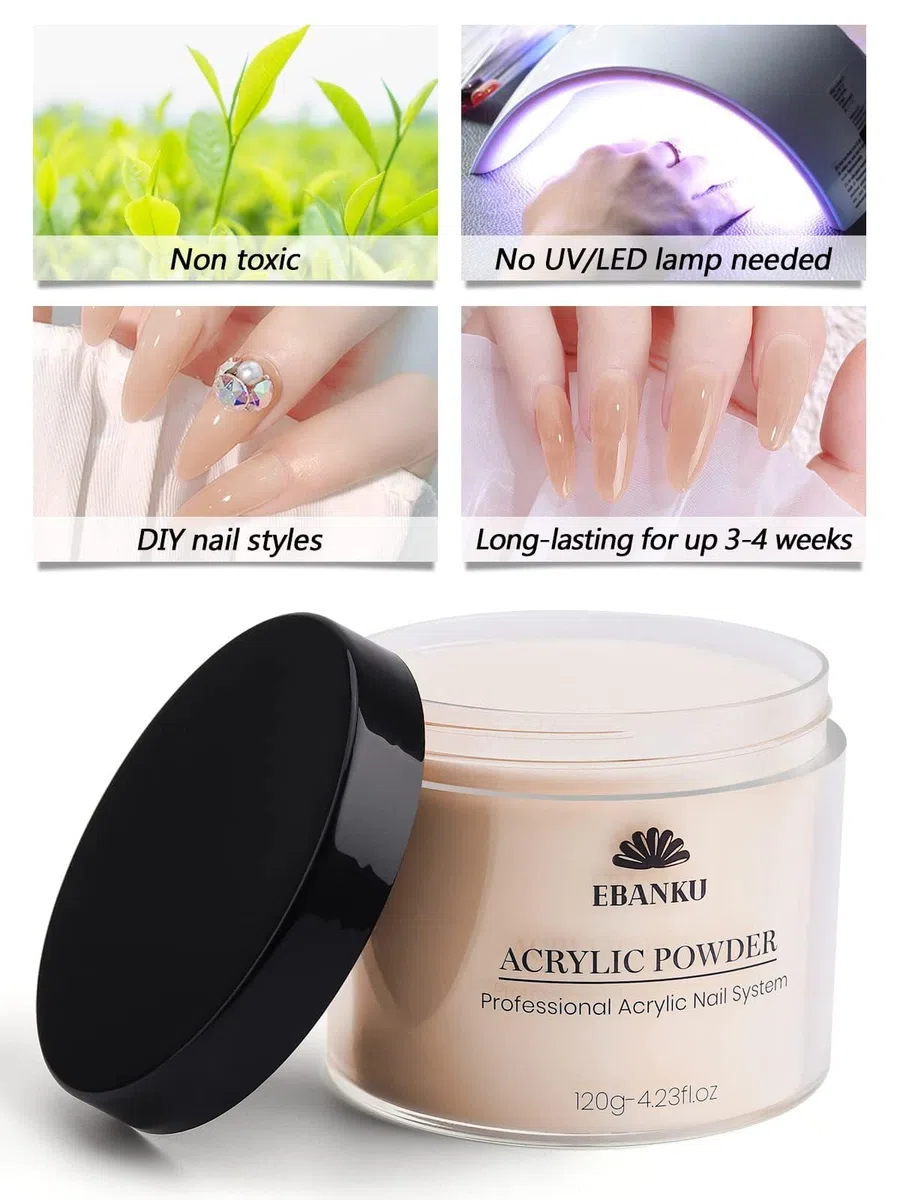 EBANKU - Polvere acrilica rosa 120 g/4,23 oz, polvere acrilica professionale di grande capacità per estensione e intaglio delle unghie in acrilico, lunga durata, nessuna lampada per unghia